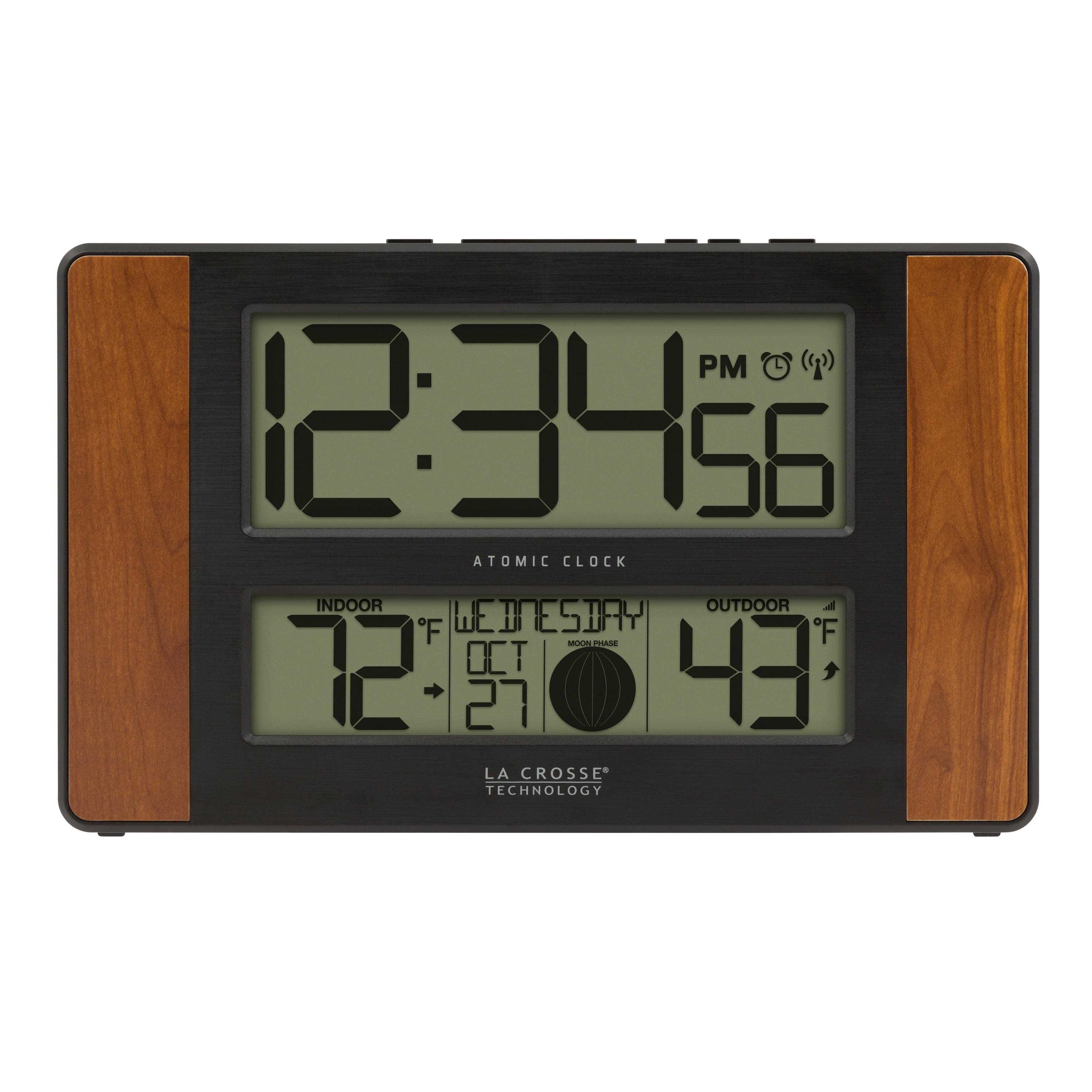 La Crosse Technology - Atomic Digital Clock with Temperature and Moon Phase, finish - Cherry