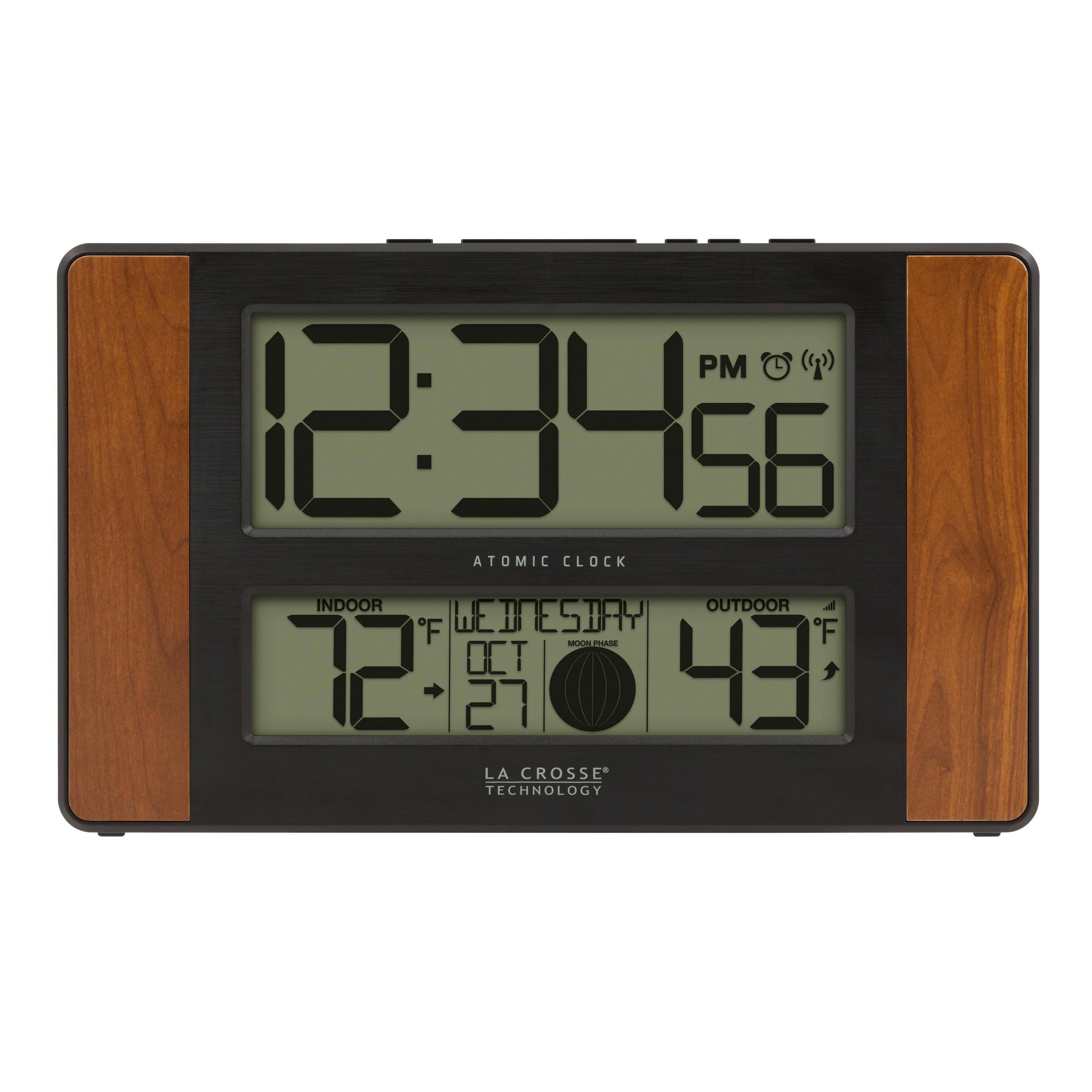 La Crosse Technology - Atomic Digital Clock with Temperature and Moon Phase, finish - Cherry