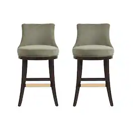 Manhattan Comfort - Lucia Modern Wood Upholstered Chenille Barstool - Set of 2 - Leaf Green