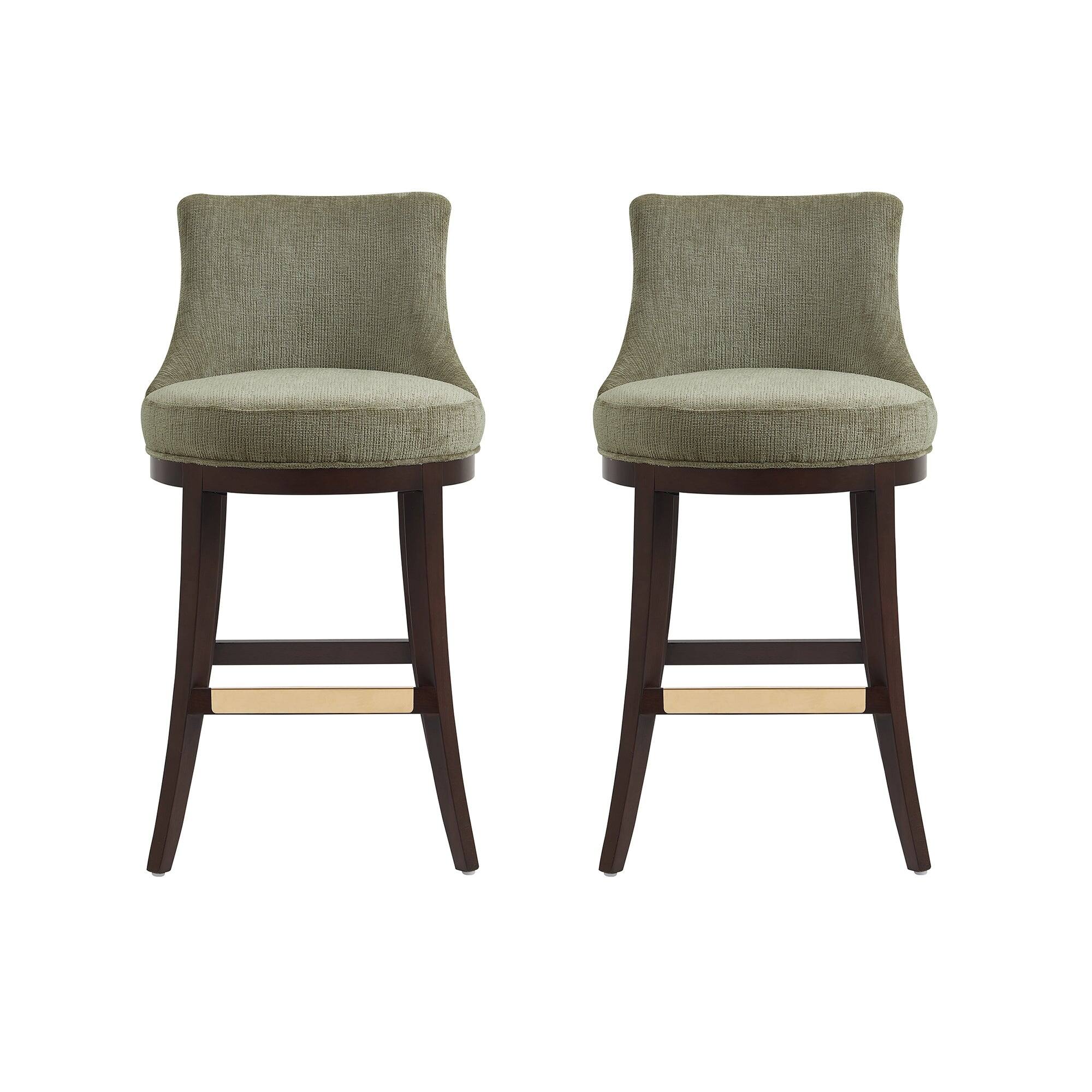 Manhattan Comfort - Lucia Modern Wood Upholstered Chenille Barstool - Set of 2 - Leaf Green