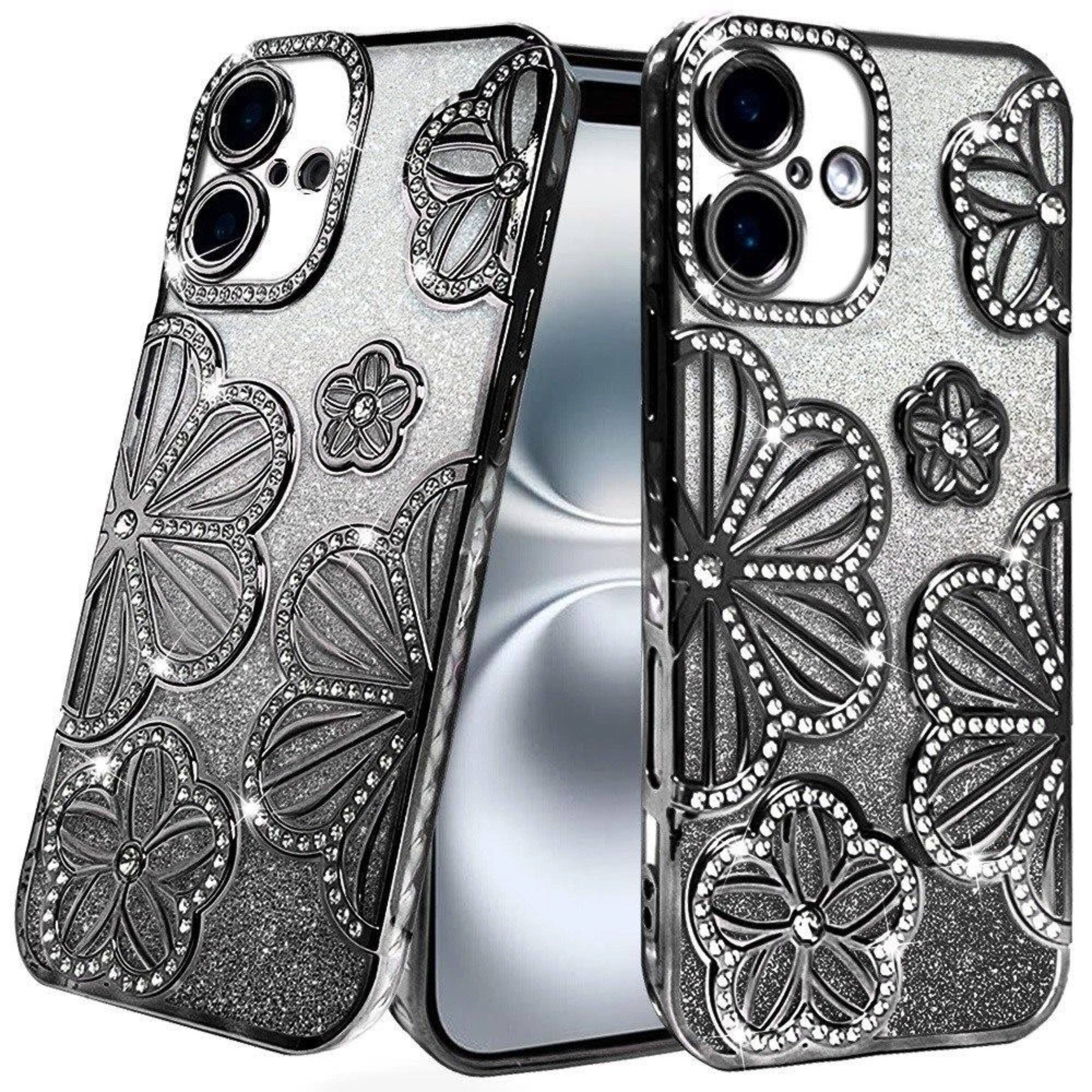 Front. Kitcheniva - Luxury Floral Rhinestone Glitter Phone Cover With Tempered Glass For Moto G Stylus 2026/2025 Black - Black.