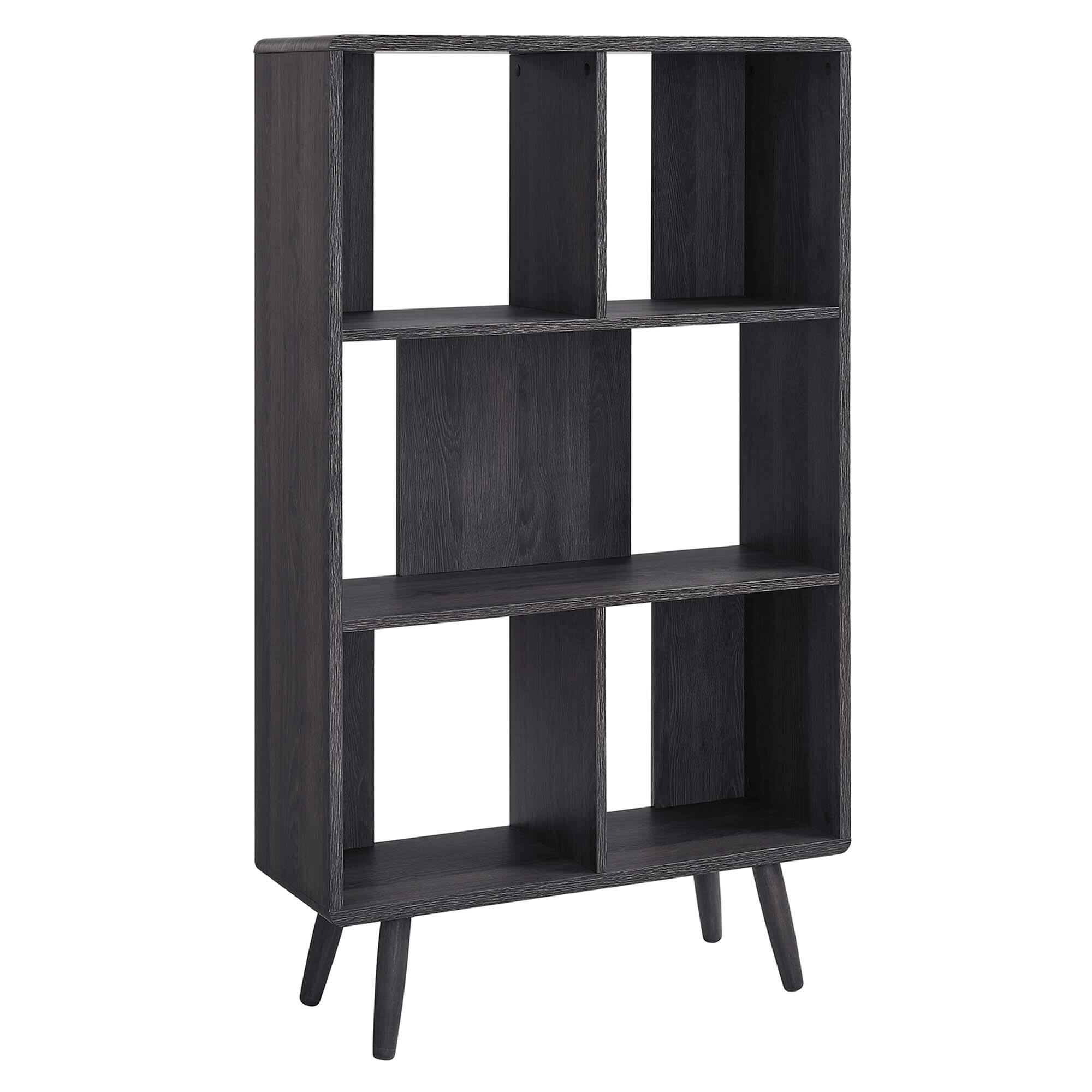 Angle. Modway - Transmit 5 Shelf Wood Grain Bookcase by Modway - Charcoal.