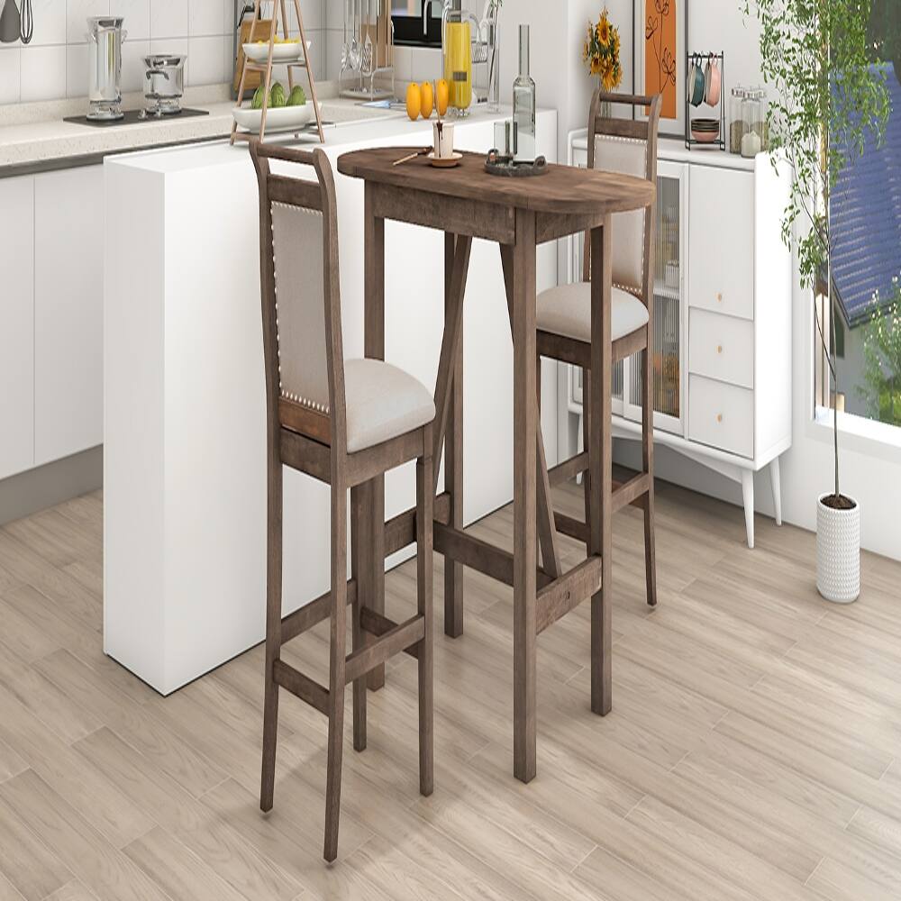 Alt View 1. Loheer - Loheer 3-Piece Drop Leaf Dining Set Counter Height Table with 2 Chairs Brown - Brown.