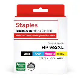 Staples - Remanufactured /Cyan/Magenta/Yellow High Yield Ink Cartridge Replacements for HP 962XL - Black