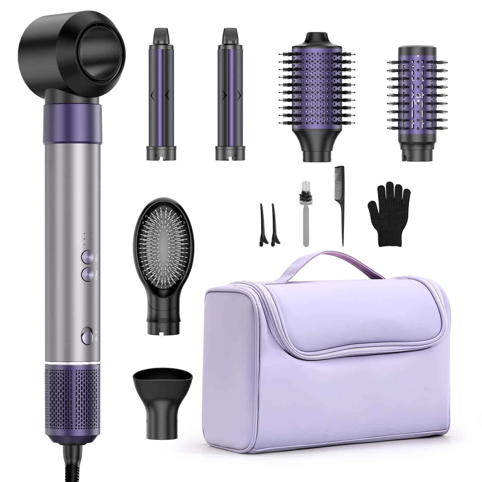 Front. Teendow - 1500W 7-in-1 Hair Dryer Brush and Hair Styler Set, Hot Air Styling Tool, Blow Dryer Brush with Negative Ions, Lavender - Lavender.