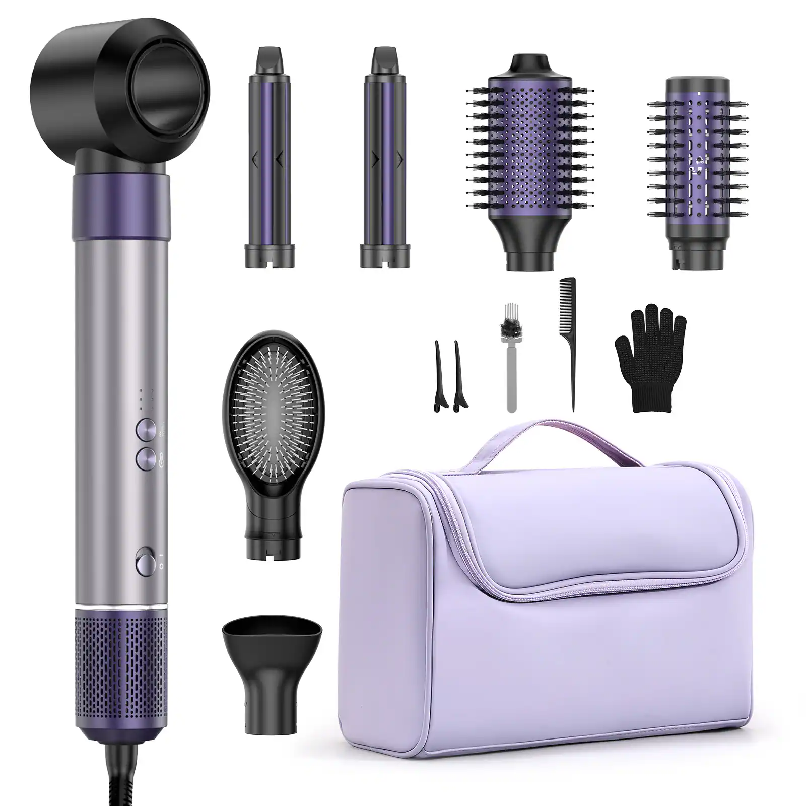 Front. Teendow - 1500W 7-in-1 Hair Dryer Brush and Hair Styler Set, Hot Air Styling Tool, Blow Dryer Brush with Negative Ions, Lavender - Lavender.