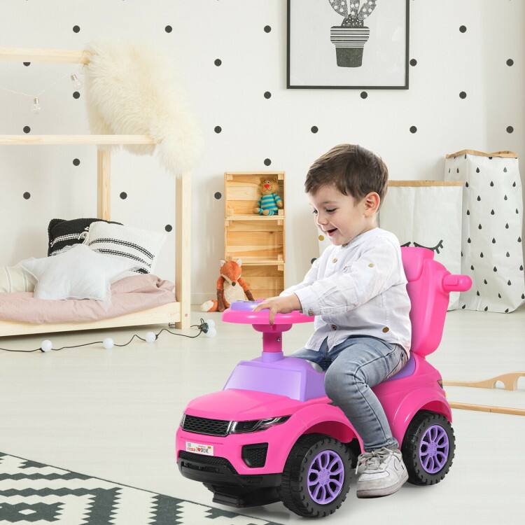 Left. SlickBlue - 3-in-1 Ride-On Push Car for Toddlers with Stroller Mode and Music - Pink.
