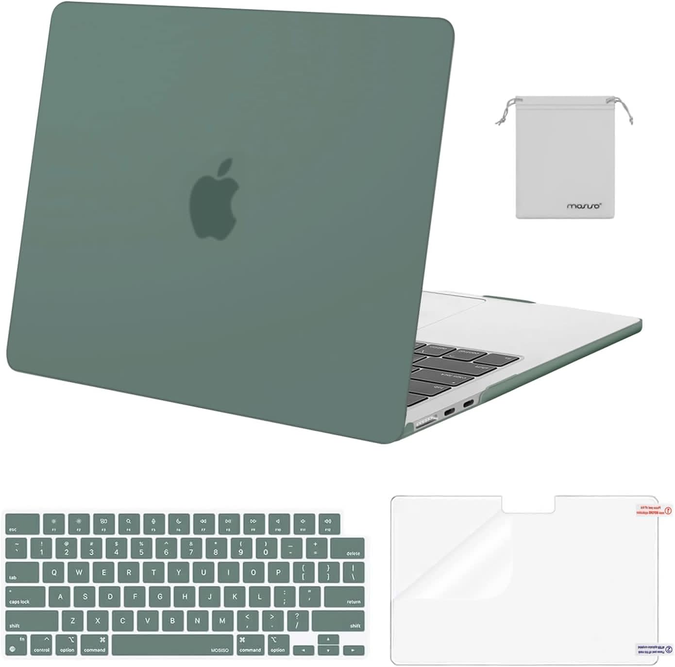 mosiso - Case for 13-inch MacBook Air M5 A3449 M4 A3240 M3 A3113 M2 A2681 with Keyboard Cover Screen Protector and Pouch - Emerald Green