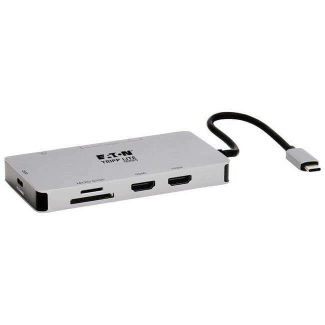 Eaton Tripp Lite Series USB-C Dock, Dual Display - 4K 60 Hz HDMI, USB 3.x (5Gbps) Hub Ports, GbE, Memory Card, 100W PD