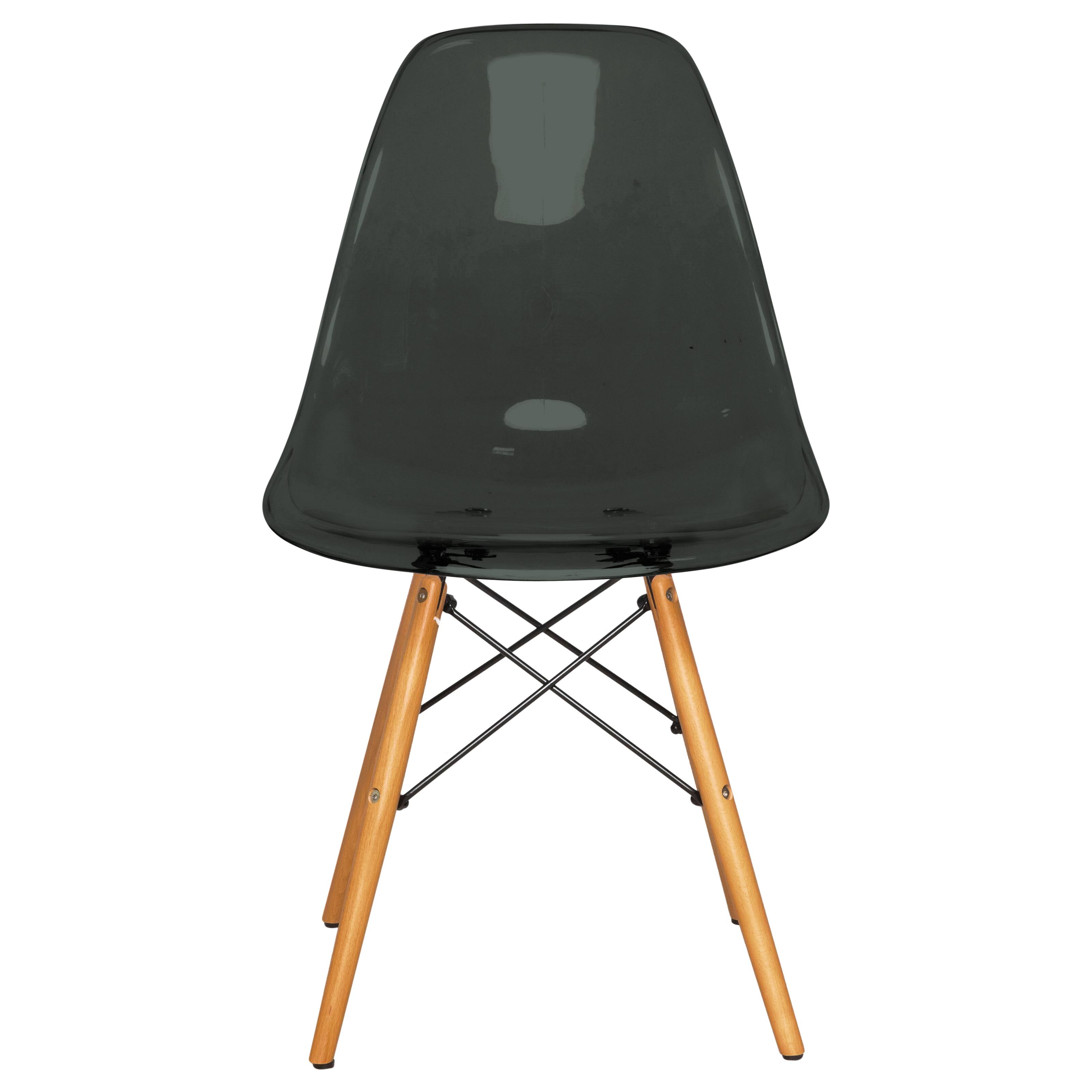 Back. LeisureMod - Dover 4-PCS Modern ABS Plastic Dining Chair - Wood Dowel Legs Accent Chair - Transparent Black.
