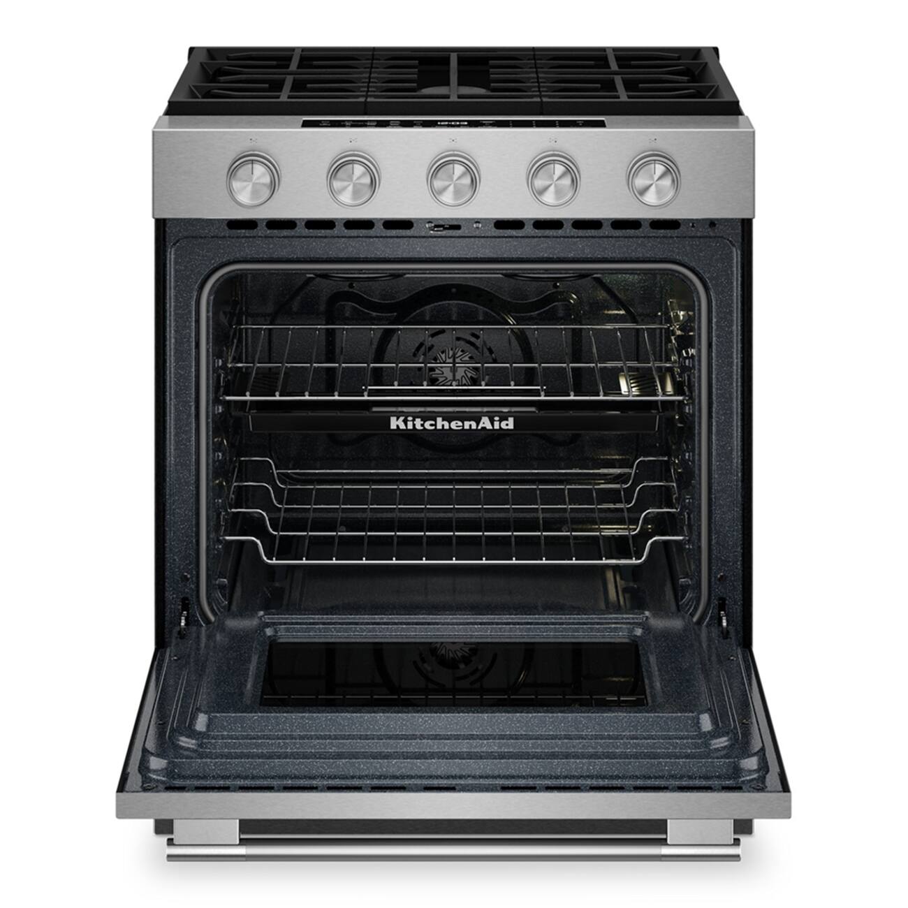 Alt View 9. KitchenAid - 30 in. Wide 5 burners 5.0 cu. ft. Smart Slide-in Gas Range with Convection Cooking Modes and 2-in-1 Burner - PrintShield Stainless Finish.