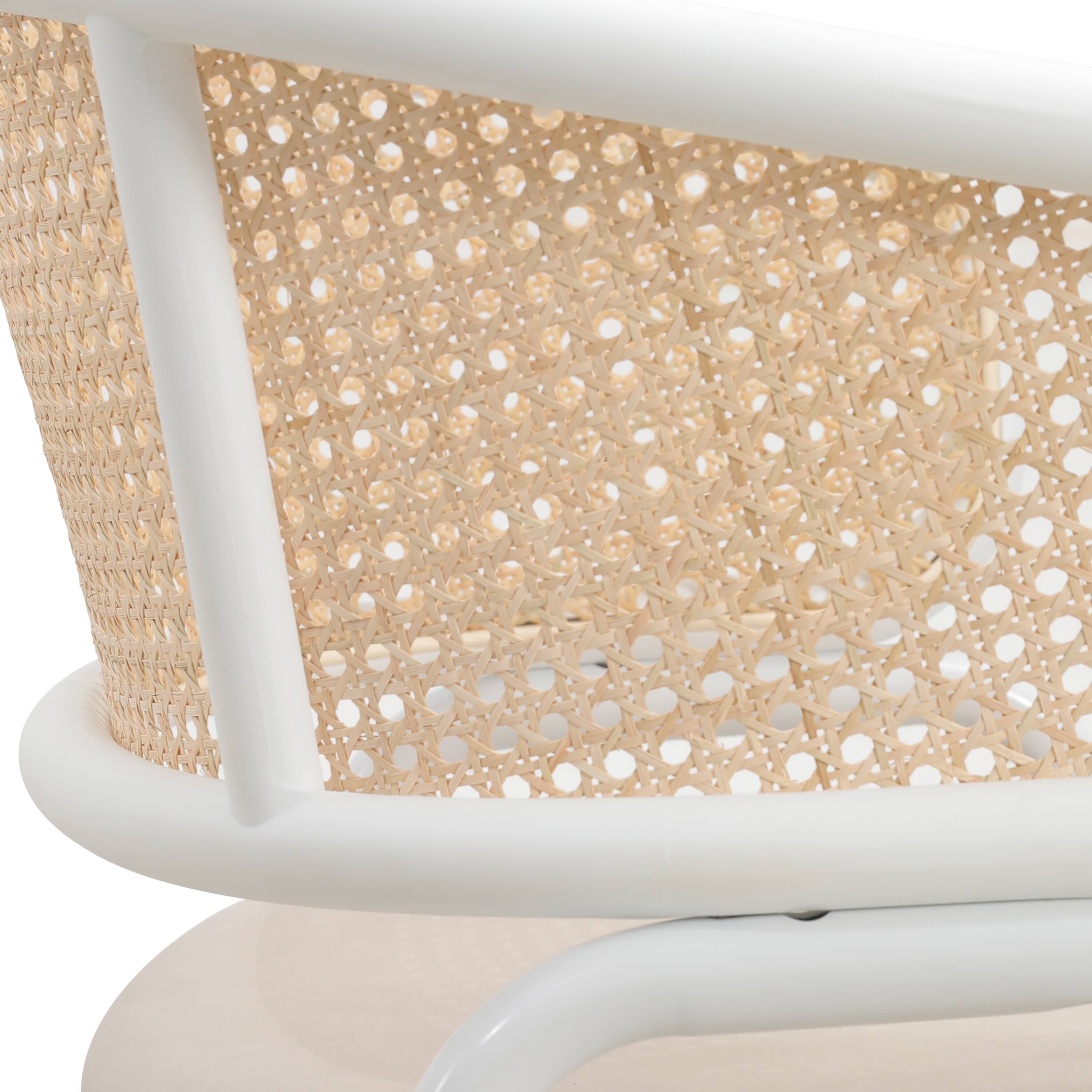 Alt View 8. LeisureMod - Ervilla Mid-Century Velvet Dining Armchair - Modern Rattan Back Accent Kitchen Chair with Metal Legs - Beige.