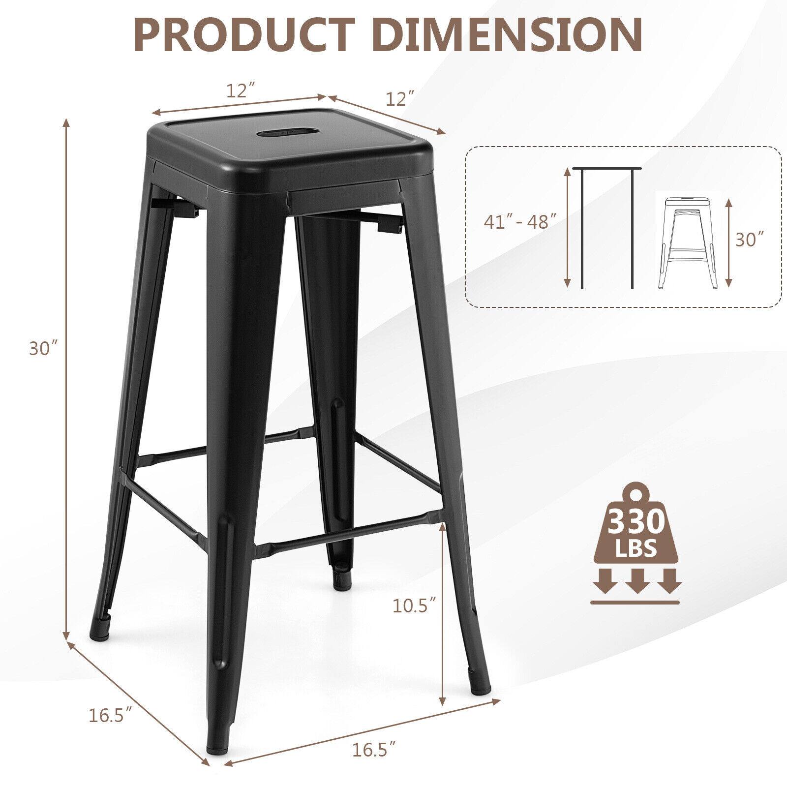 PRODUCT DIMENSION

- Top Surface: 12" x 12"
- Height: 30"
- Base: 16.5" x 16.5"
- Seat Height: 10.5"
- Overall Height: 41" - 48"
- Weight Capacity: 330 LBS