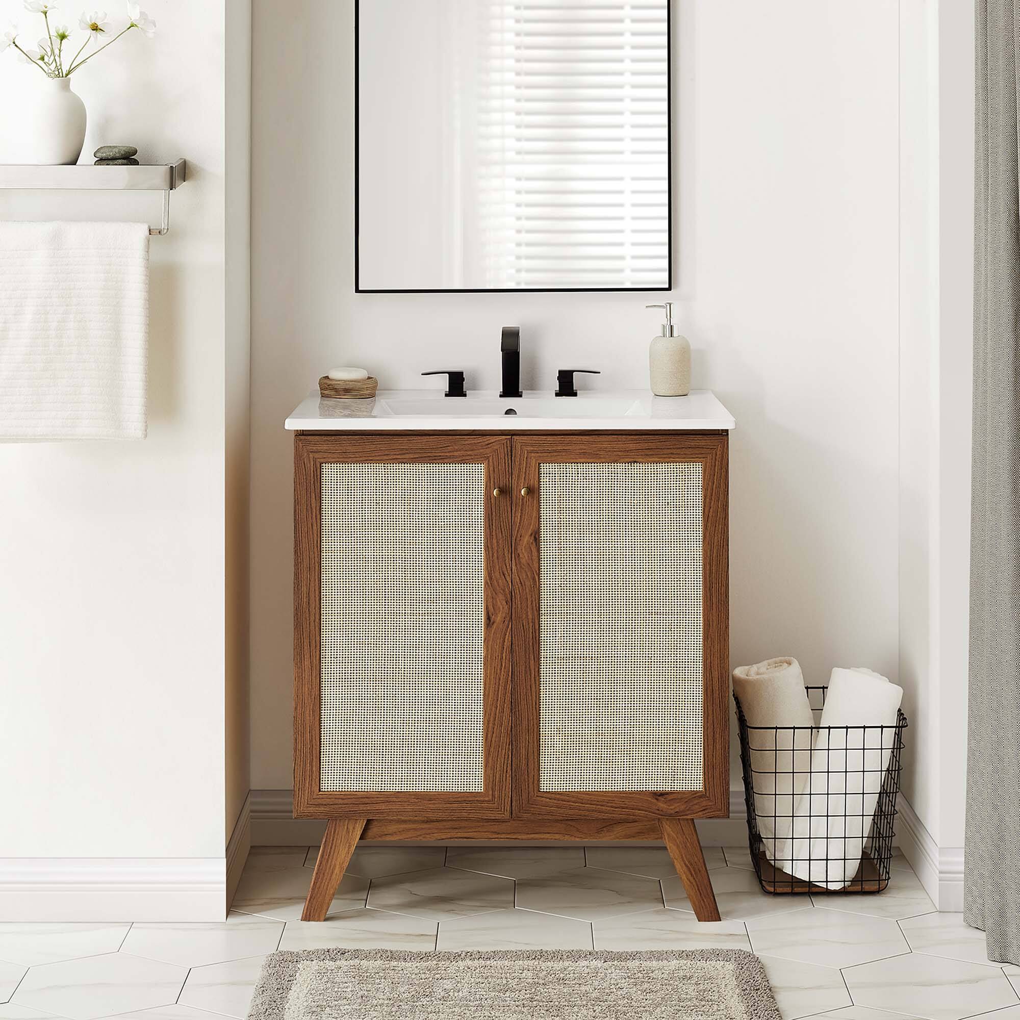 Front. Modway - Soma Bathroom Vanity with White Basin Included by Modway - Walnut White.