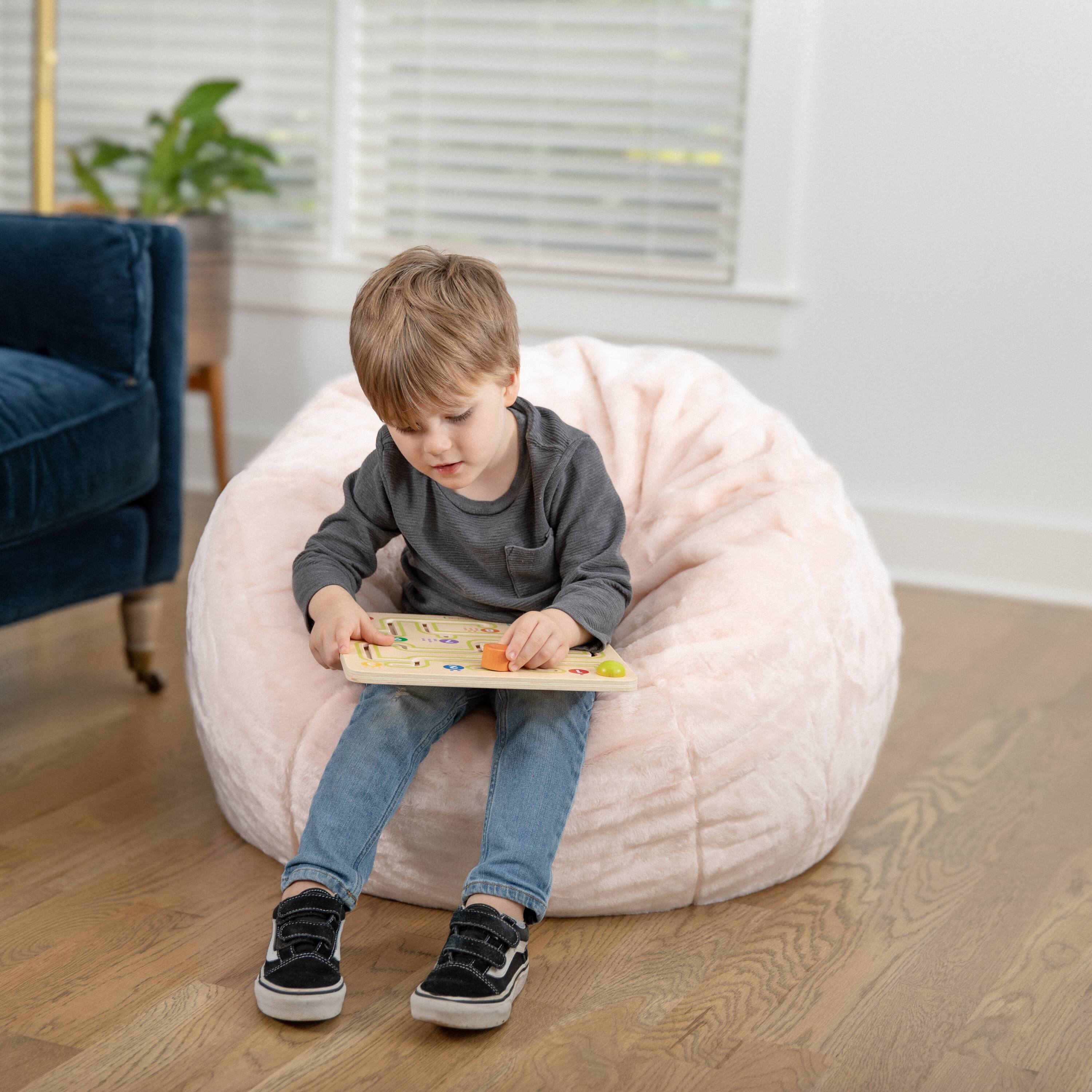 Alt View 3. Emma + Oliver - Small Bean Bag Chair for Kids and Teens - Blush Furry.
