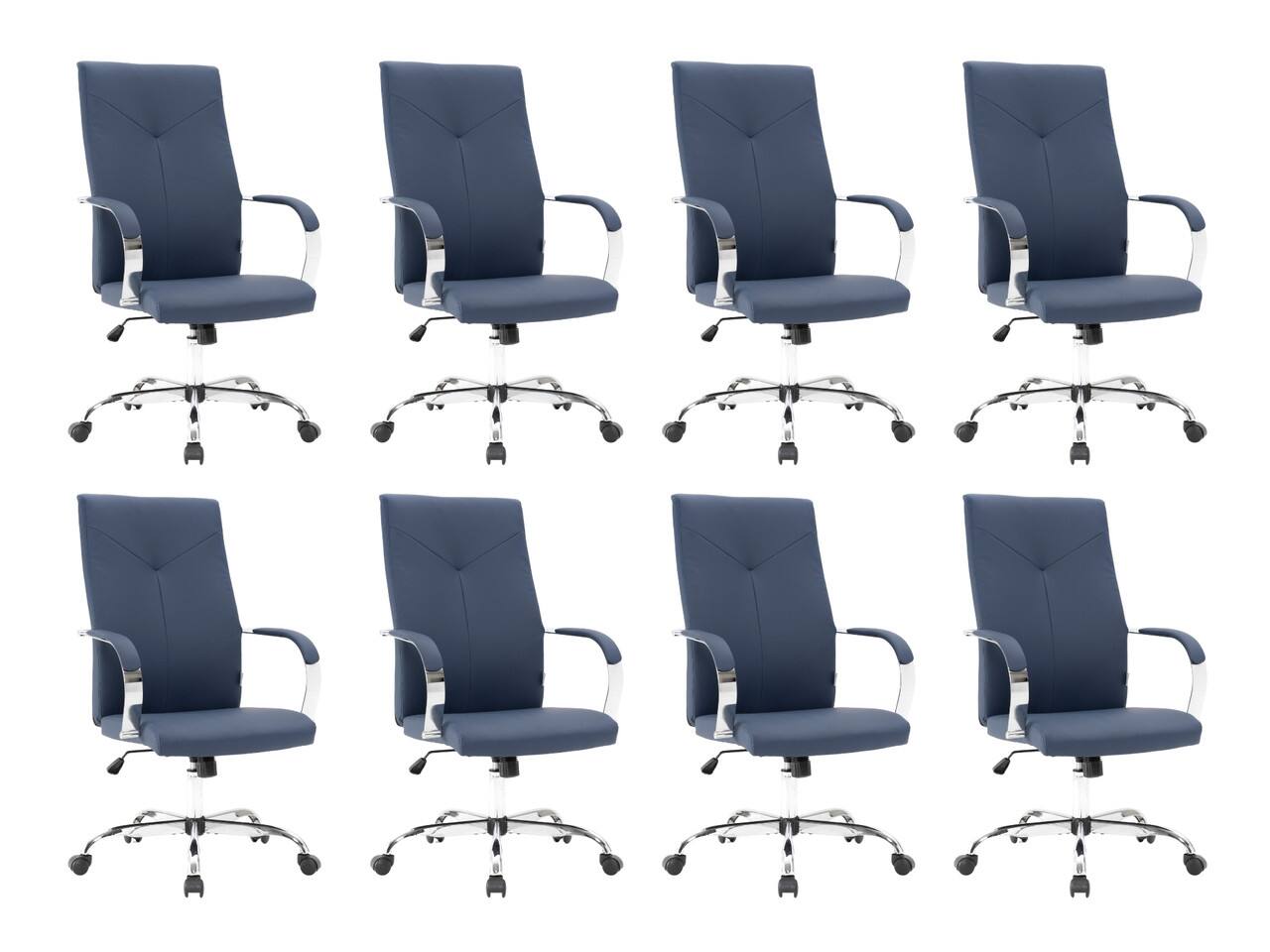 LeisureMod - Set of 8 Sonora Modern Ergonomic High-Back Leather Task Office Chair with Swivel and Tilt for Home Office - Navy Blue