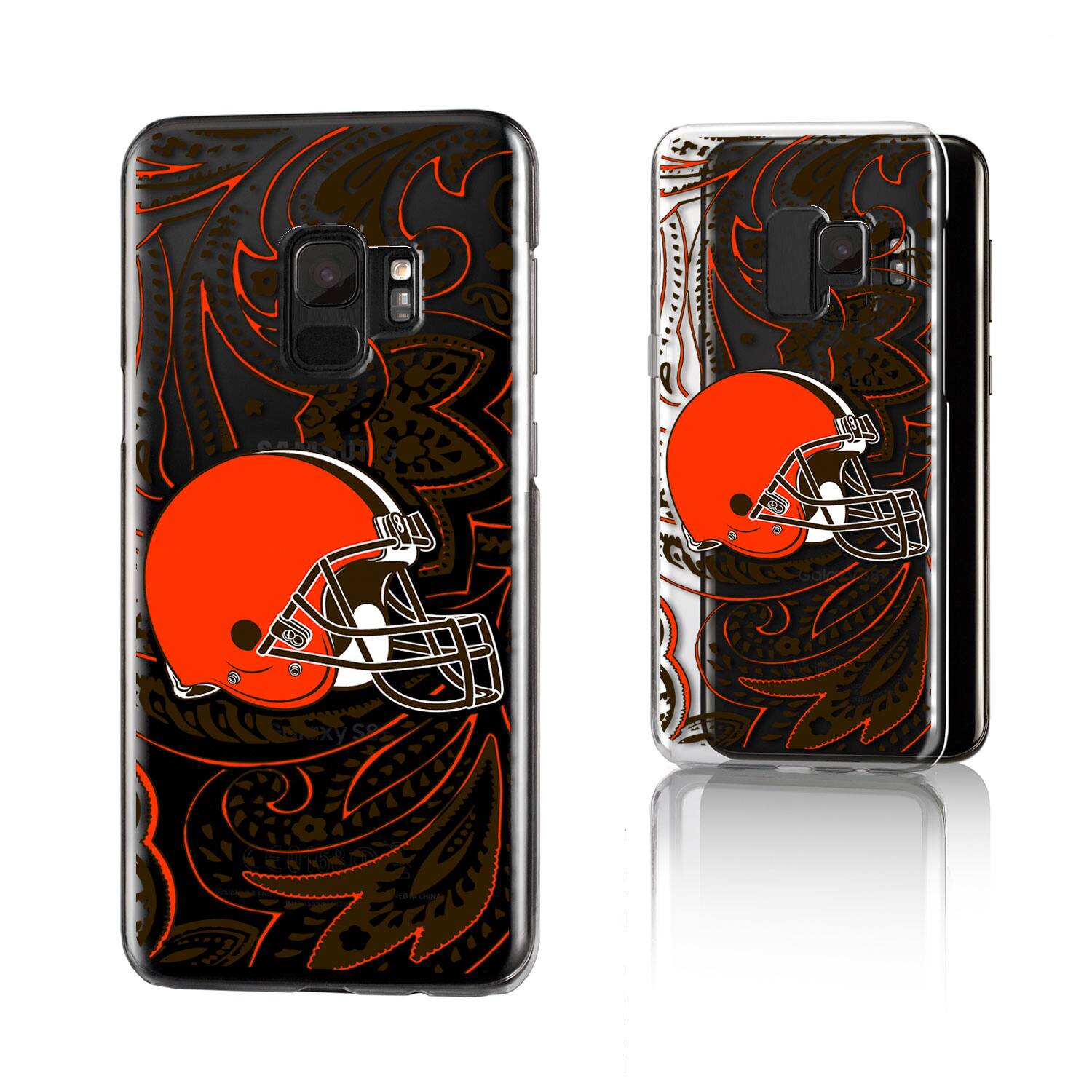 Alt View 1. Keyscaper - Cleveland Browns Galaxy Clear Paisley Design Case - S23 Ultra - Multicolor.