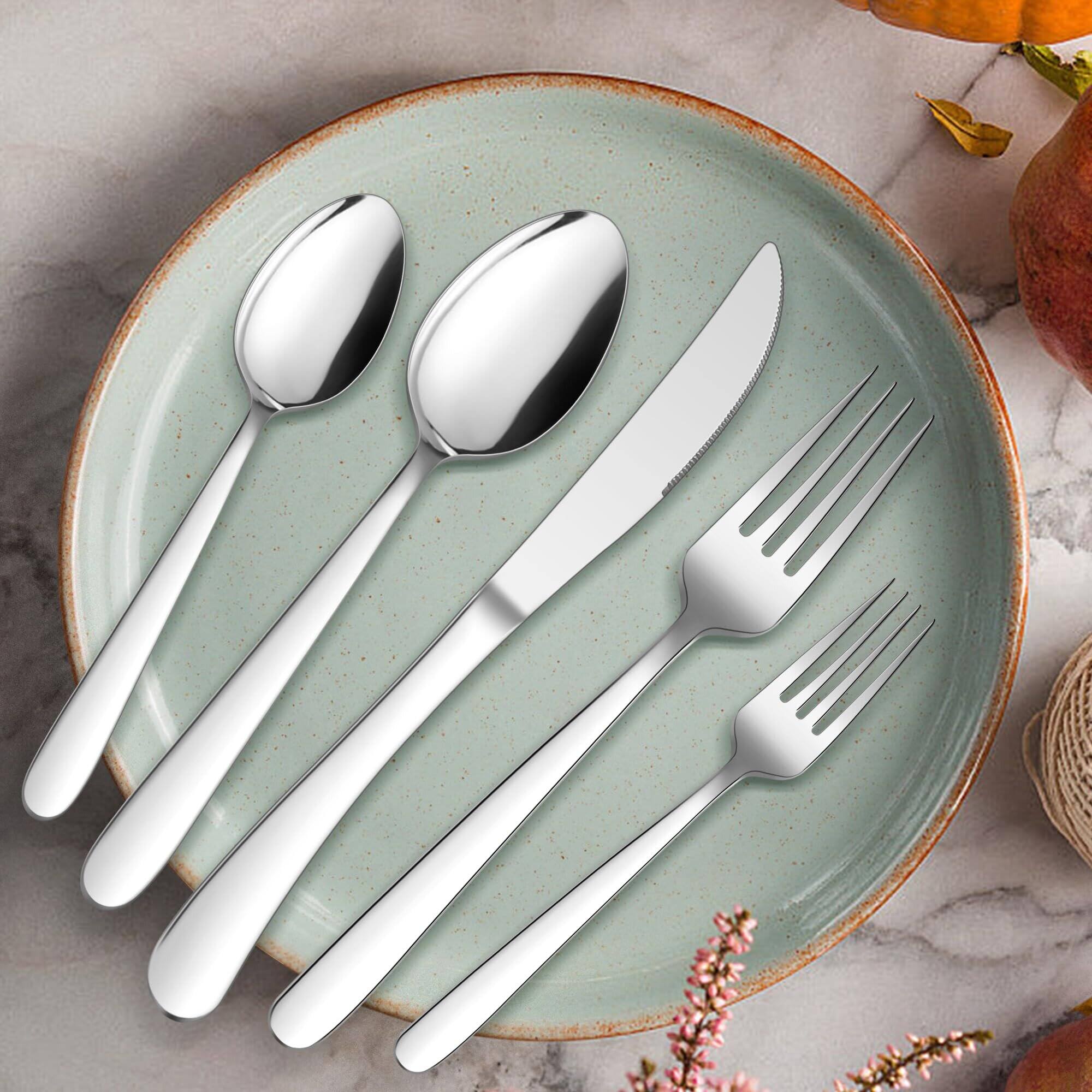 Angle. Dazzed Corner - Silverware Set, 40-Piece Stainless Steel Heavy Duty Flatware Cutlery for 8 - Silver.