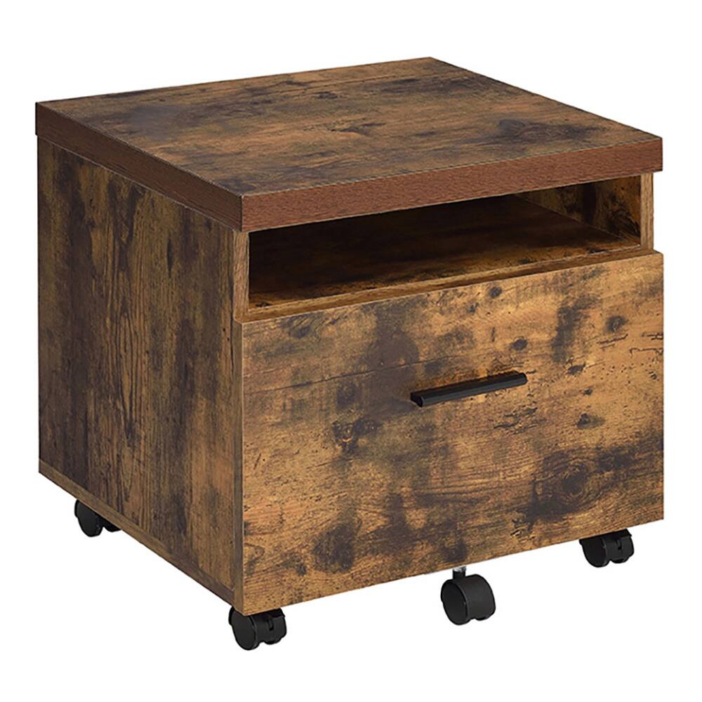 Front. APRILSOUL - Weathered Oak and Black 1-Drawer File Cabinet.