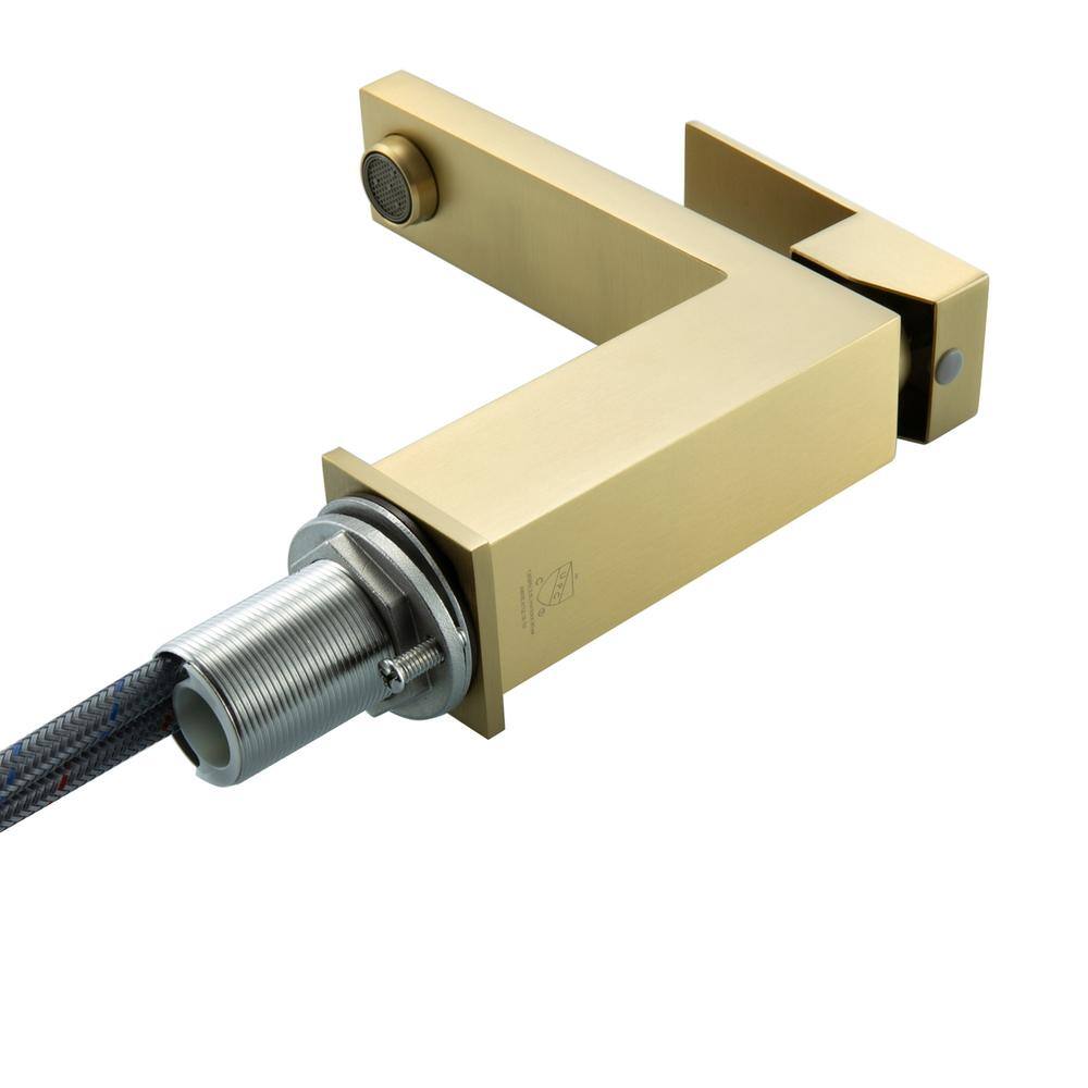 Angle. Elegant Kitchen and Bath - Jakob Single Hole Single Handle Bathroom Faucet in Brushed Gold - Brushed Gold.
