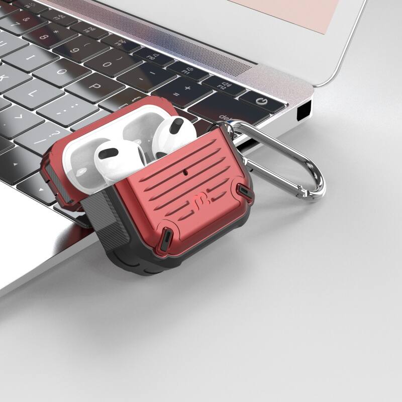 Alt View 4. Mybat Pro - MyBat Pro Armor Series Case for Apple AirPods 3 with Wireless Charging Case - Black / Red - Black.