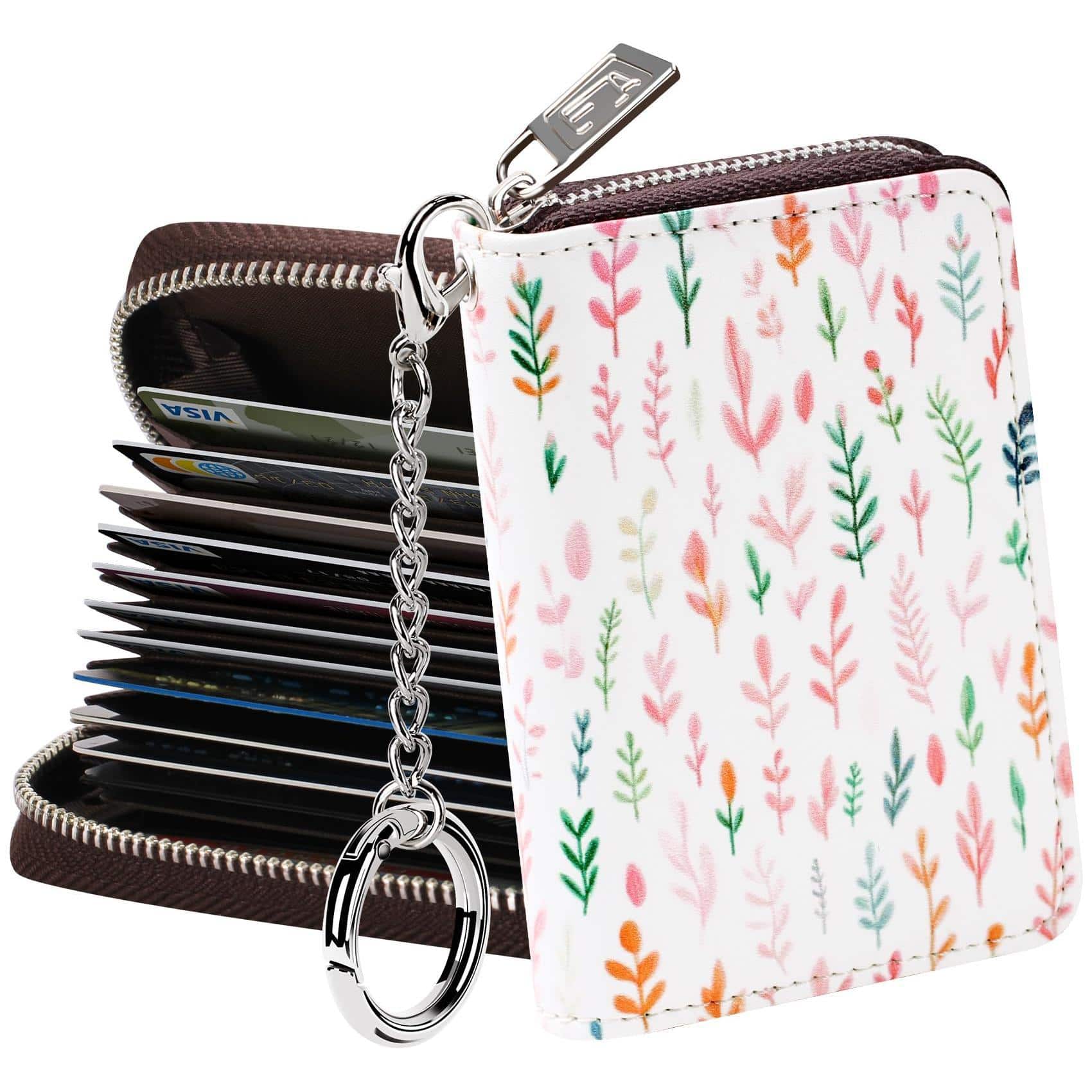 Jadie Link - Zipper Wallet Women Rfid Blocking Credit Card Business Holder Compact Size Keychain Special Design Multi-color optional - Tiny Branches-small