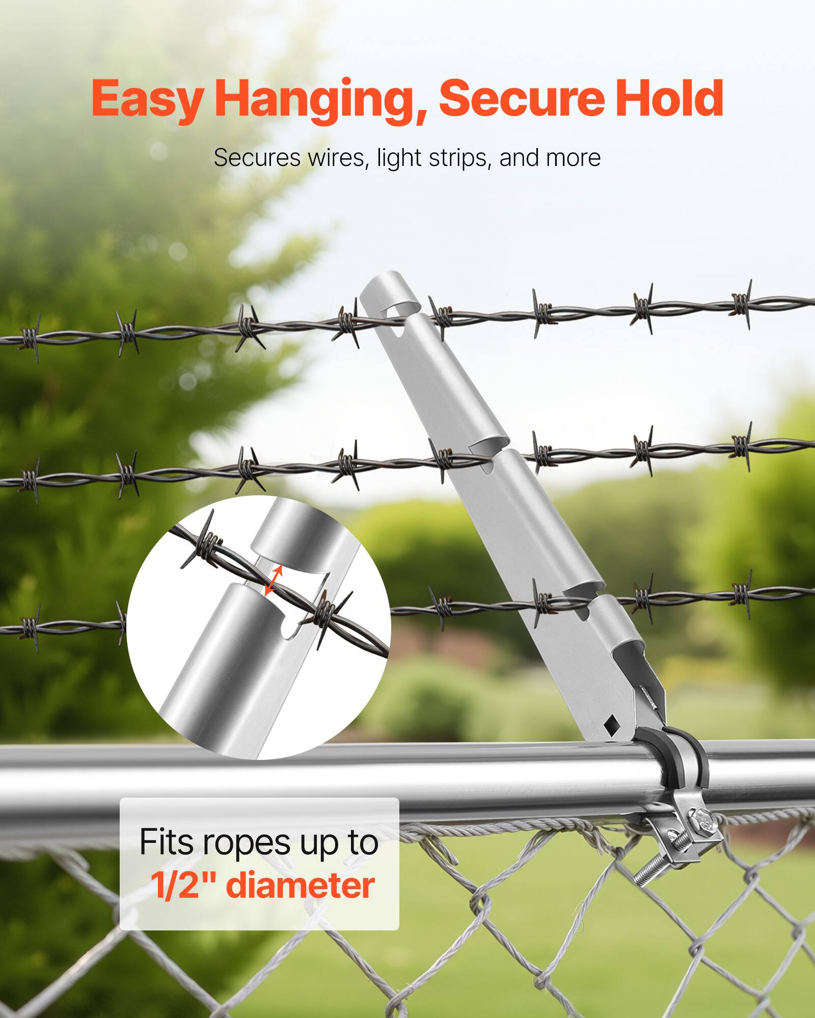 Easy Hanging, Secure Hold  
Secures wires, light strips, and more  
Fits ropes up to 1/2" diameter