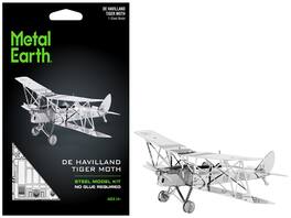 Model Kit De Havilland Tiger Moth Trainer Aircraft (Moderate Difficulty) Steel Model by Metal Earth - Gray