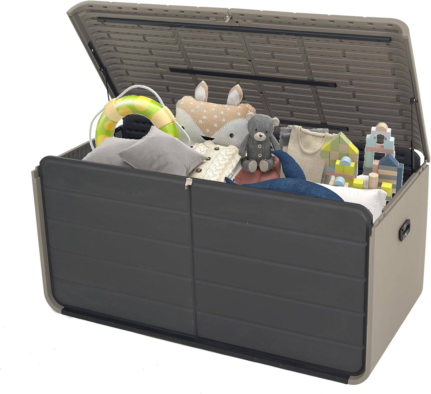 Angle. HOMLUX - Resin Deck Box Heavy-Duty Outdoor Storage Box Patio Outside Storage Box for Patio Furniture Tools Pool Supplies - Gray.