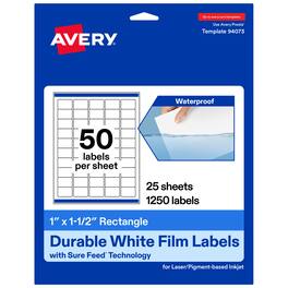 Avery - Avery® Durable Rectangle Labels, 1" x 1.5", 1250 Total - White