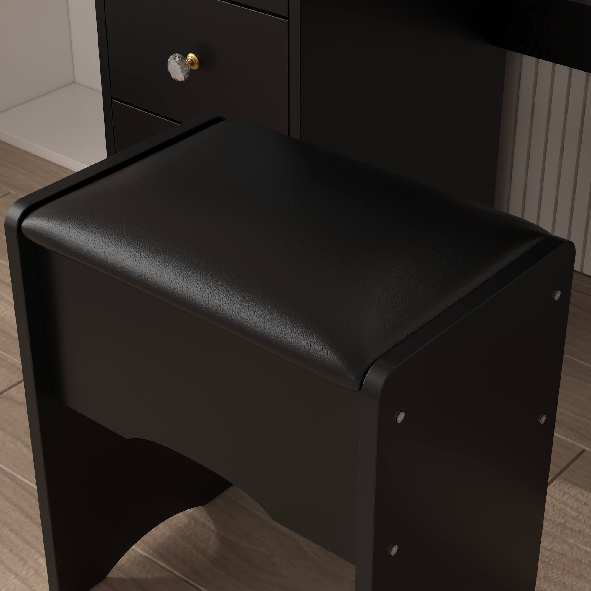 Alt View 4. Famapy - Vanity Table with LED Mirror, Storage Drawers & Stool – Makeup Dresser Organizer for Bedroom - Black.