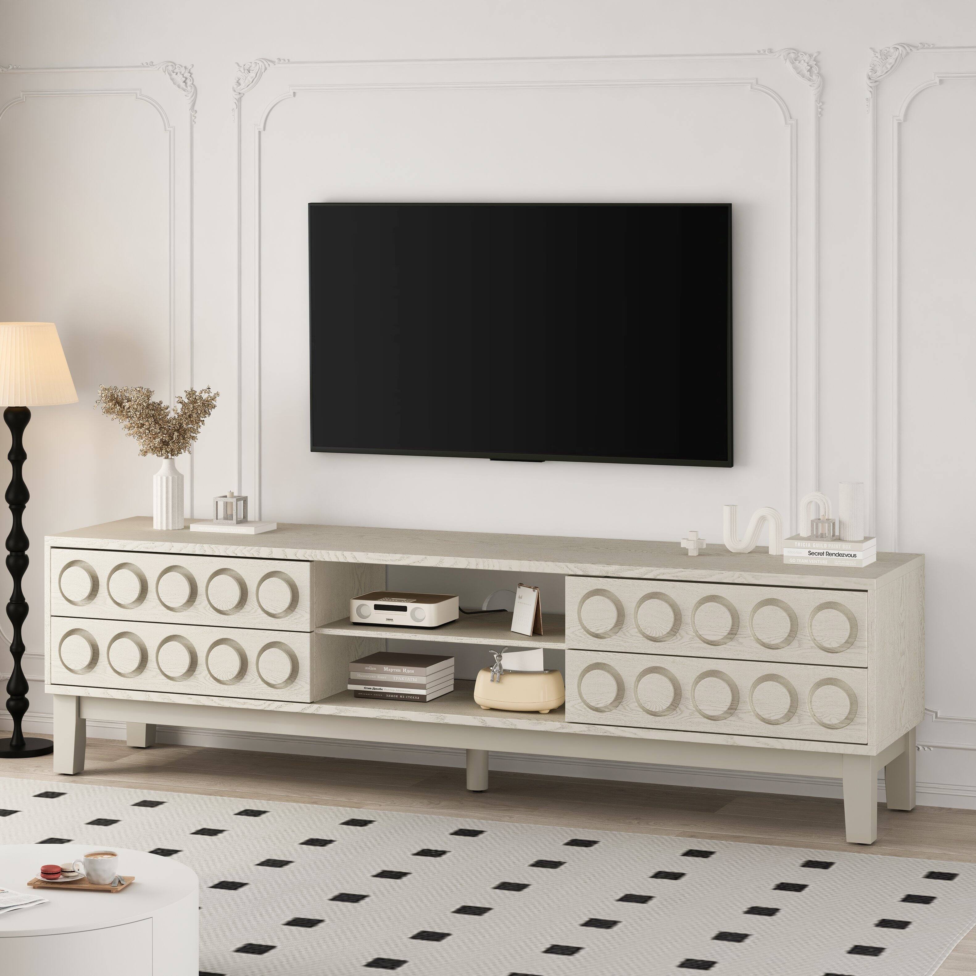 Angle. APRILSOUL - TV Stand for TVs up to 75 4 Drawers Media Console White Living Room Bedroom - White.