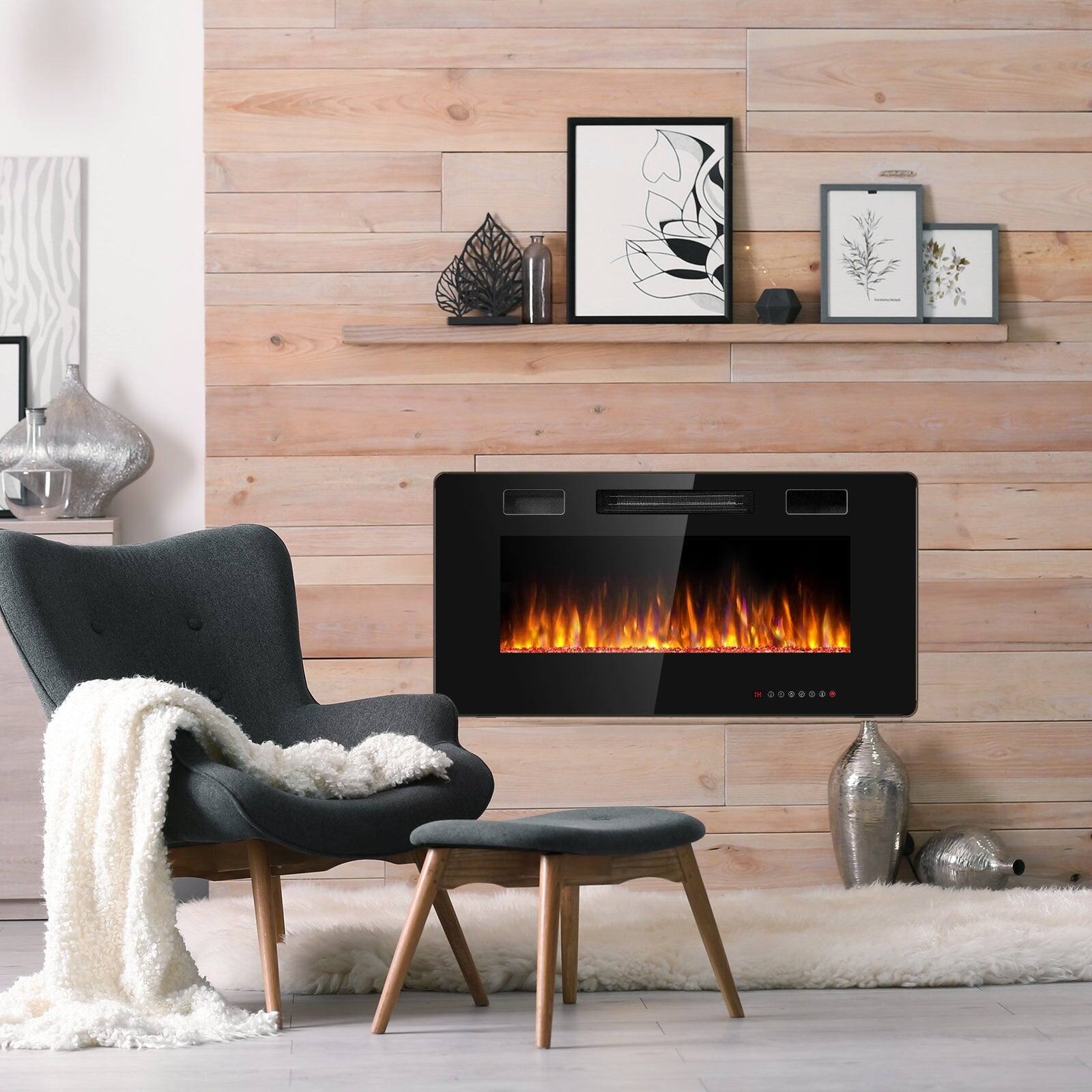 Alt View 2. Boyel Living - 36 in. Recessed Ultra Thin Wall Mounted Electric Fireplace - Black.