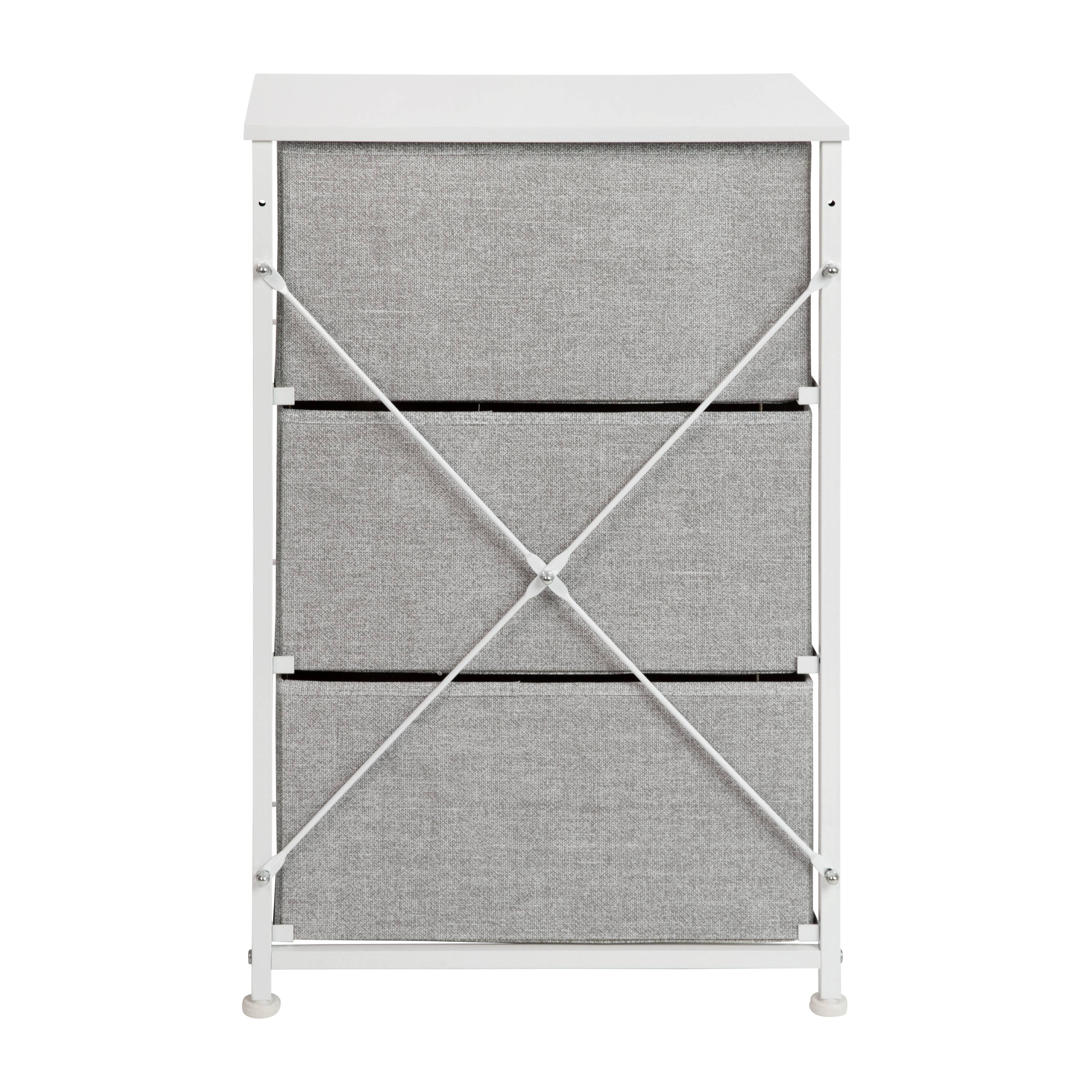 Alt View 5. Emma + Oliver - 3 Drawer Vertical Storage Dresser with Wood Top & Fabric Pull Drawers - Gray Drawers/White Frame.