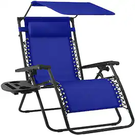 Best Choice Products - 30" Extra Wide Folding Zero Gravity Patio Lounge Chair w/Adjustable Canopy Shade - Cobalt Blue