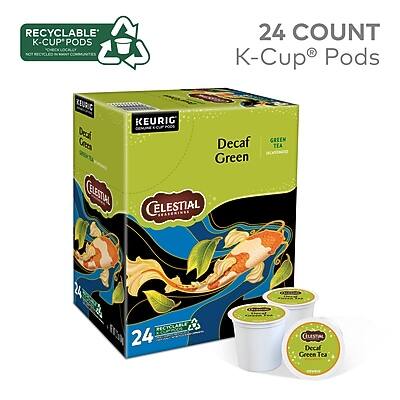 RECYCLABLE K-CUP® PODS  
24 COUNT  
KEURIG® K-Cup® Pods  

CELESTIAL SEASONS  
Decaf Green Tea  

CELESTIAL SEASONS  
Decaf Green Tea