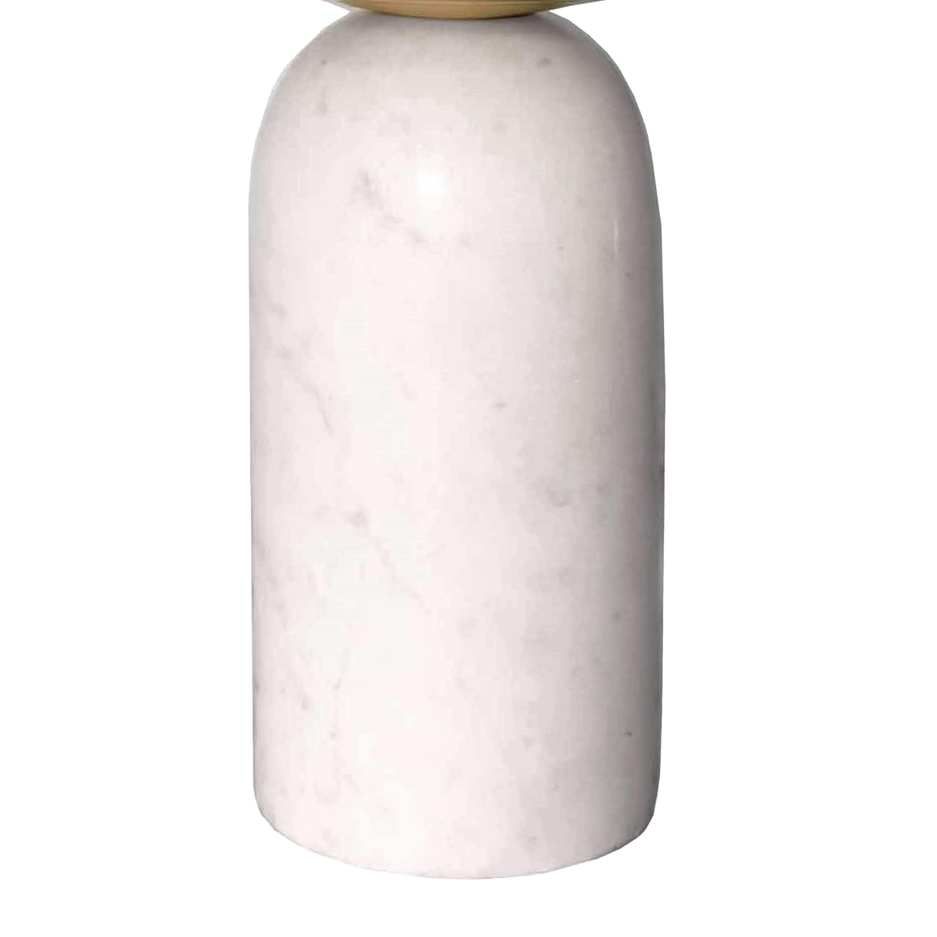 Alt View 4. Manhattan Lane - 17 Inch Round Brass Modern Accent End Table with Cylindrical Marble Base - Brass, White.