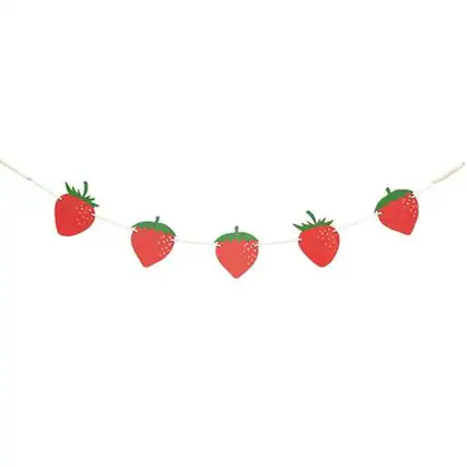 Front. BreeBe - Wooden Strawberry Mini Garland - Red, Green.