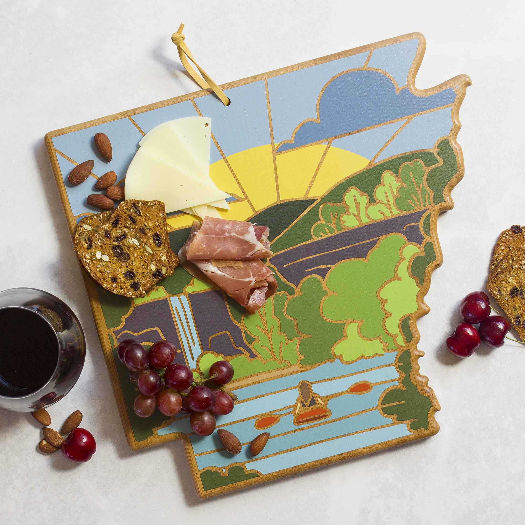 Angle. Totally Bamboo - Arkansas Cutting Board with Artwork by Summer Stokes.
