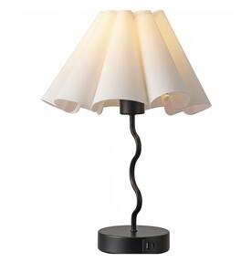 FINEAK - Black Pleated Bedside Table Lamp with Linen Shade - Black