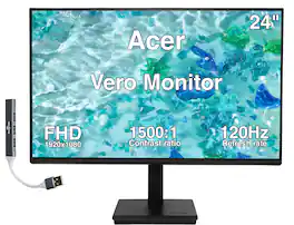 Acer - Vero 24" FHD Monitor, 4ms Response Time, Anti-Glare, 120Hz Refresh Rate, Built-in Speaker & DKZ Hub w/HDMI cable - Black