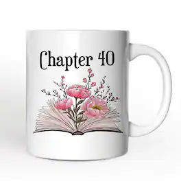 OrnamentallyYou - 40th Birthday Pink Flowers Book Mug, Chapter 40 Gift - White