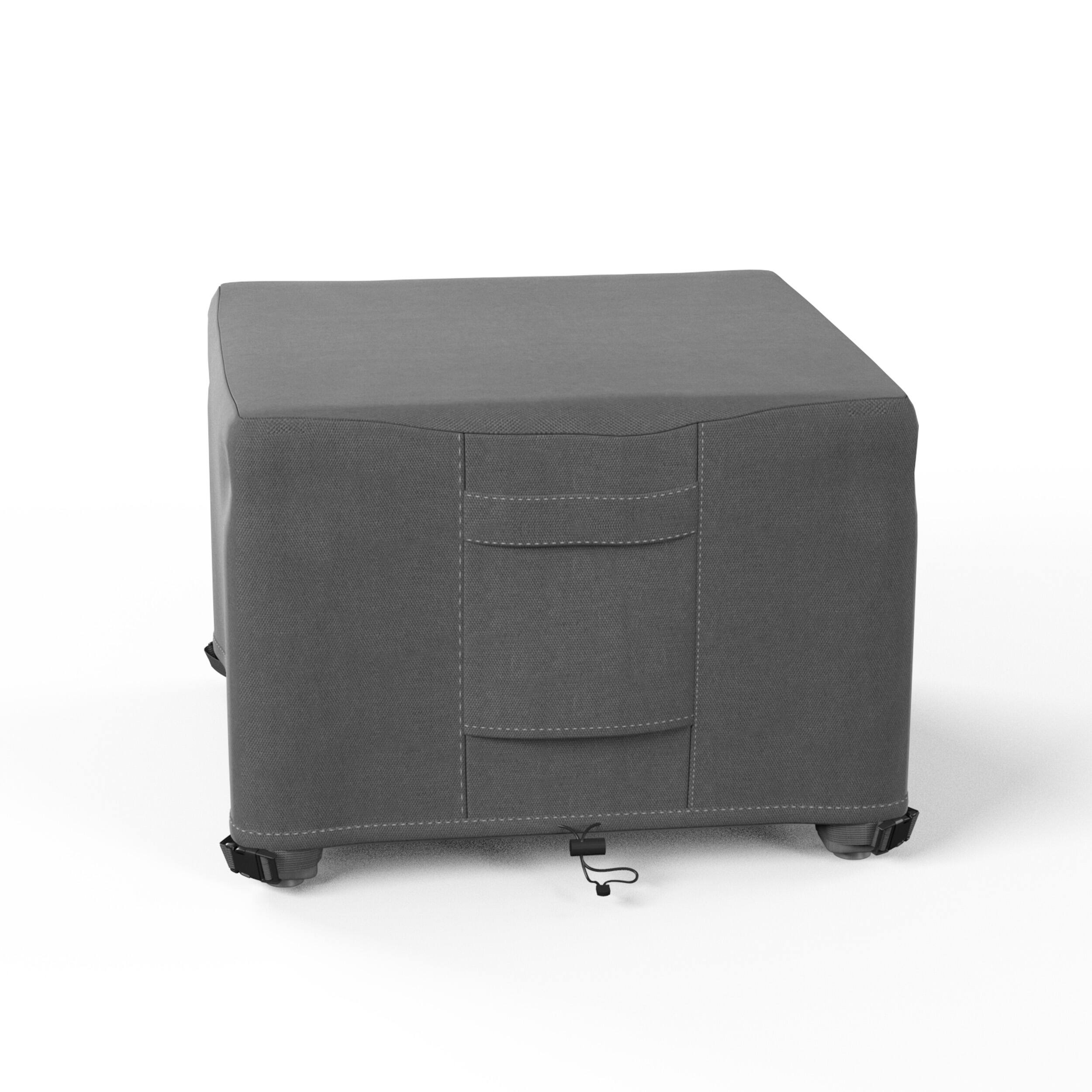 Angle. KHOMO GEAR - Heavy-Duty Small Ottoman Cover, Waterproof Outdoor Furniture Protector, Fade & Weather Resistant - Grey.