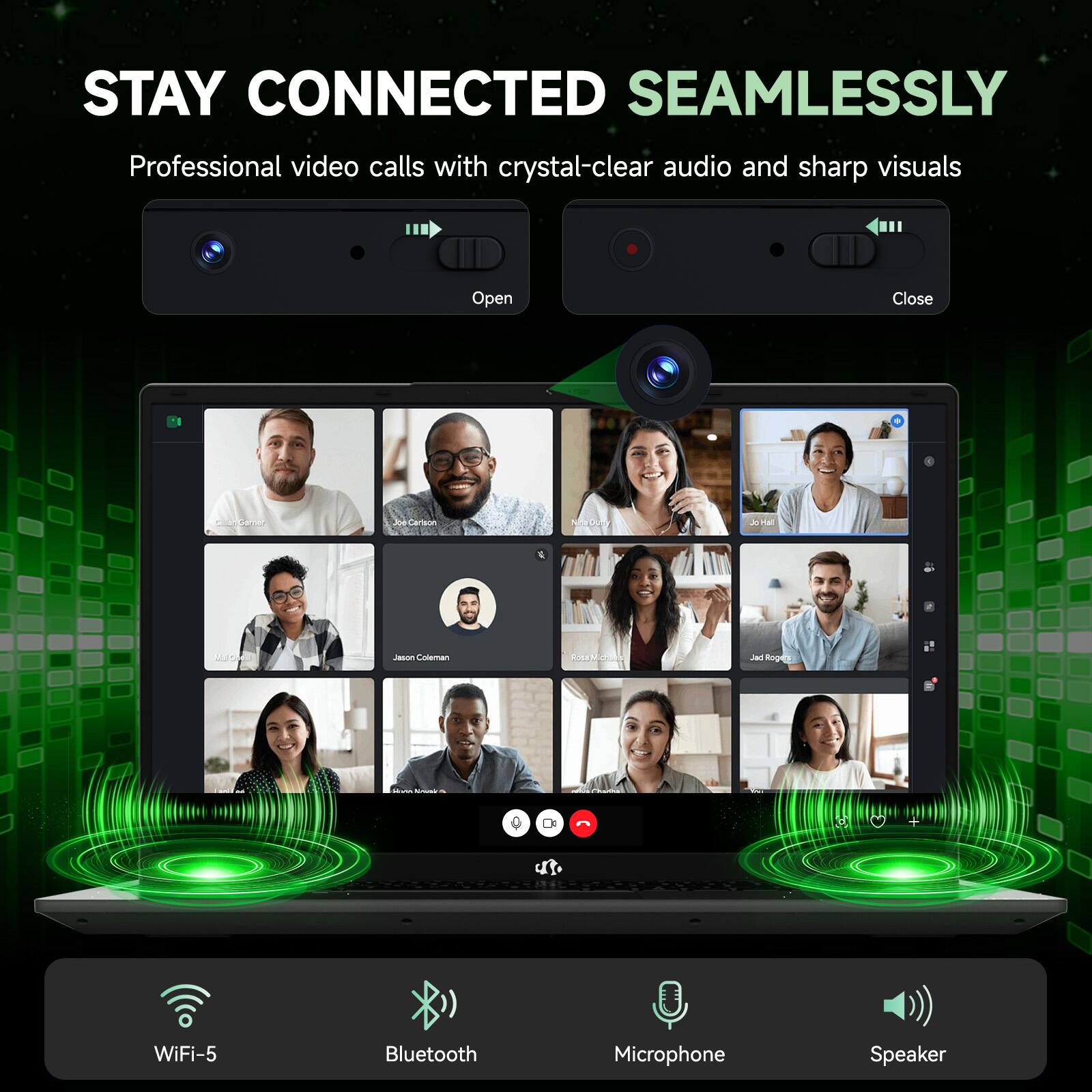 STAY CONNECTED SEAMLESSLY

Professional video calls with crystal-clear audio and sharp visuals

Open Close

WiFi-5 Bluetooth Microphone Speaker