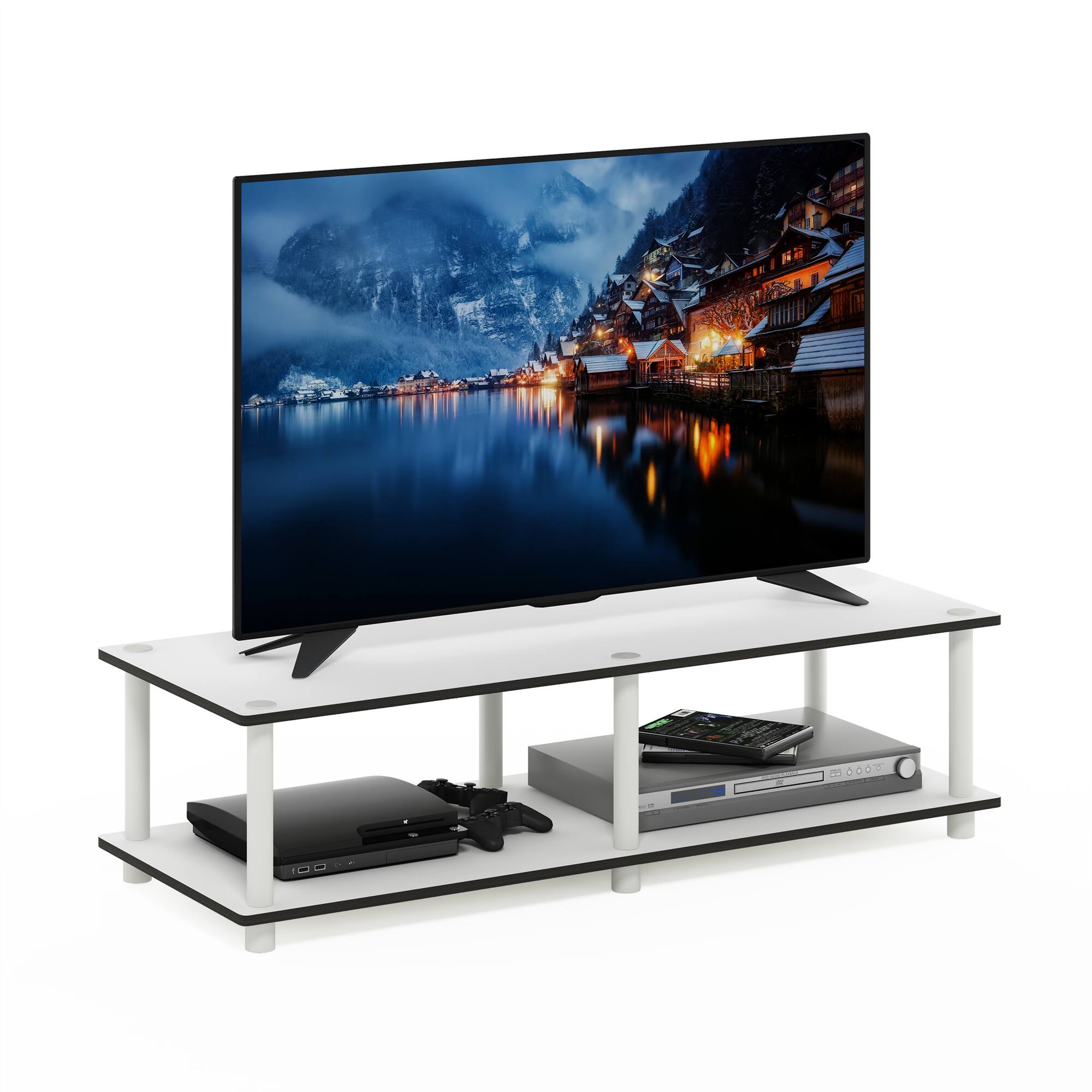 Alt View 3. Furinno - Just No Tools Wide TV Stand, Tube - White/White.
