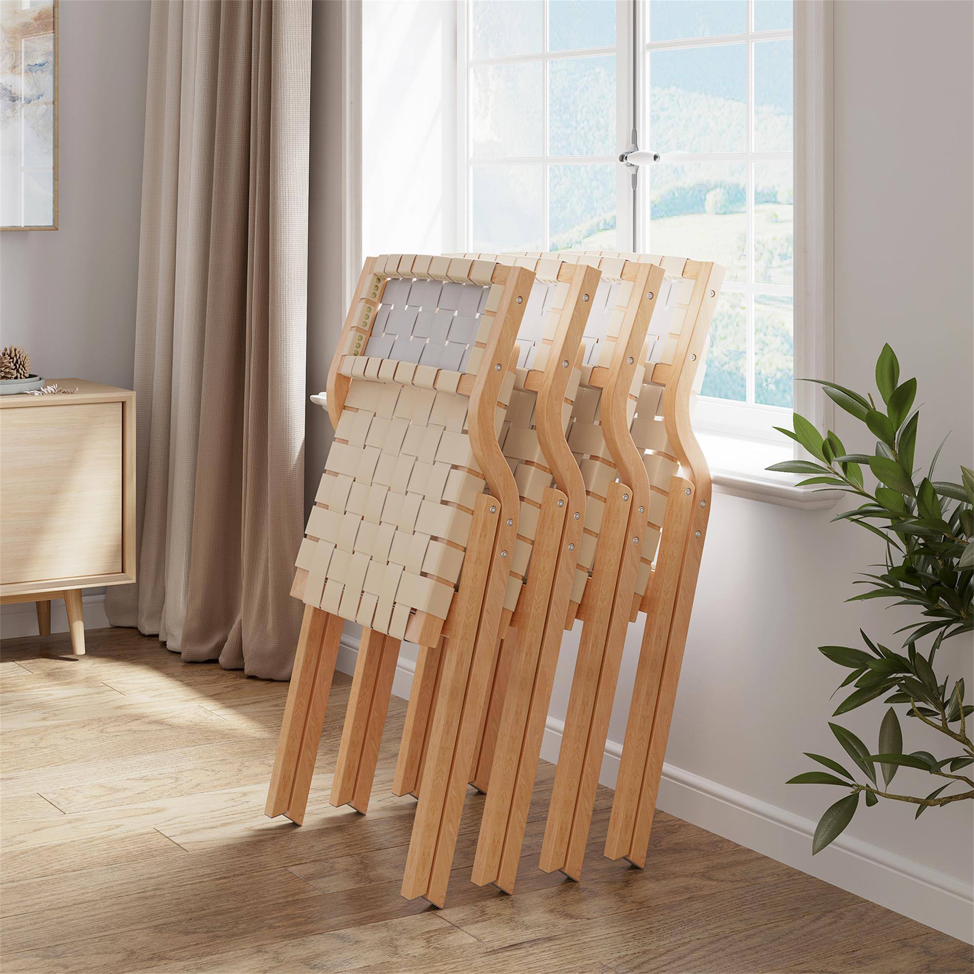 Alt View 6. Boyel Living - Wood Folding Chairs Indoor Stackable Dining Chairs Set of 2 - Beige.