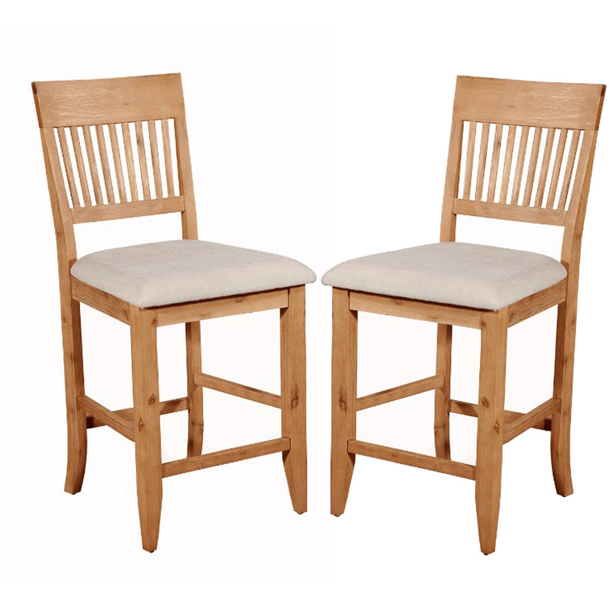 Front. Manhattan Lane - Wooden Pub Chair With  Fabric Upholstery Set Of 2 - Natural Brown.