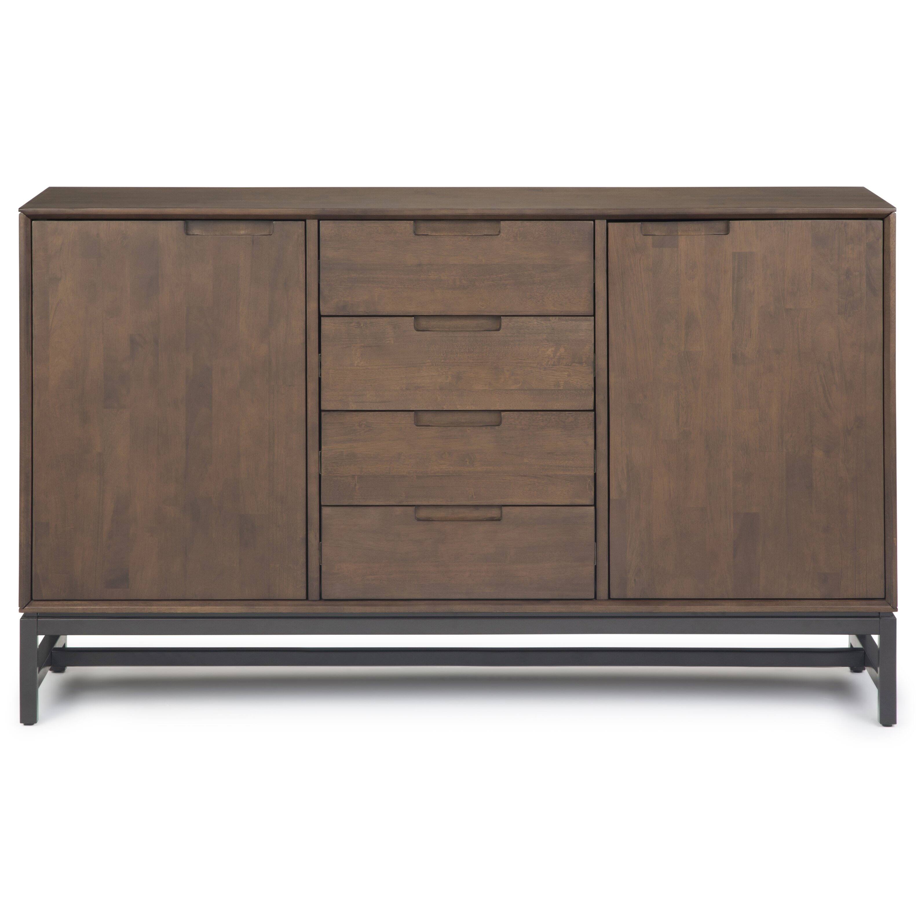 Left. Simpli Home - Simpli Home Banting 60 inch Wide Solid Wood Mid Century Sideboard with Centre Drawers in Walnut Brown - Walnut Brown.