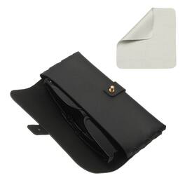 Unique Bargains - Leather Eyeglass Case 6.6x1.1x3" Portable Pouch with Strap & Cleaning Cloth - Black