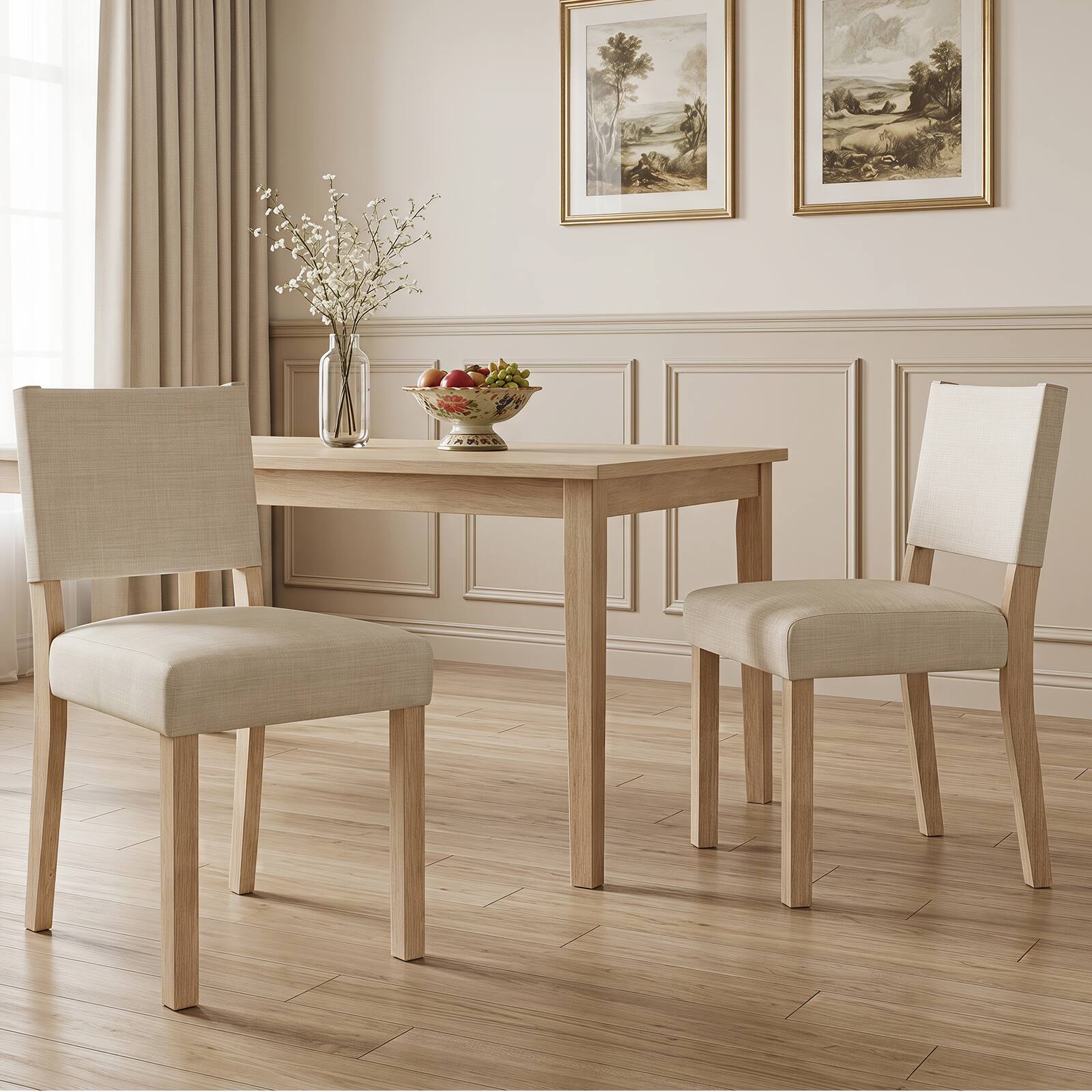 Alt View 1. Costway - Costway Set of 4 Upholstered Dining Chairs, Kitchen Chairs with Solid Rubber Wood Legs - Natural + Beige.